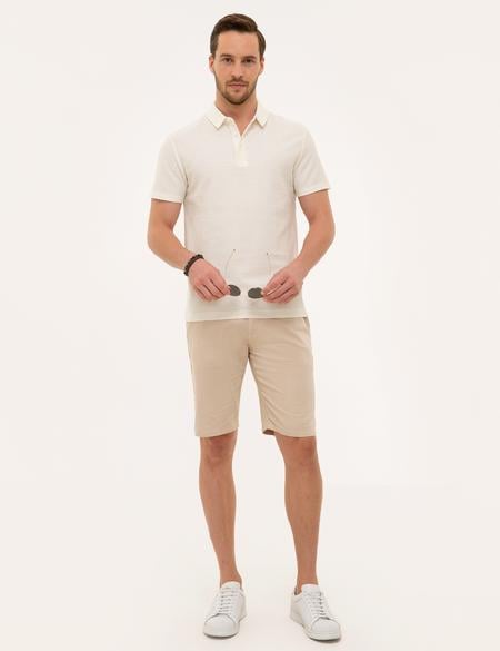 Ekru Slim Fit Gömlek Yaka Tişört - 50220079006