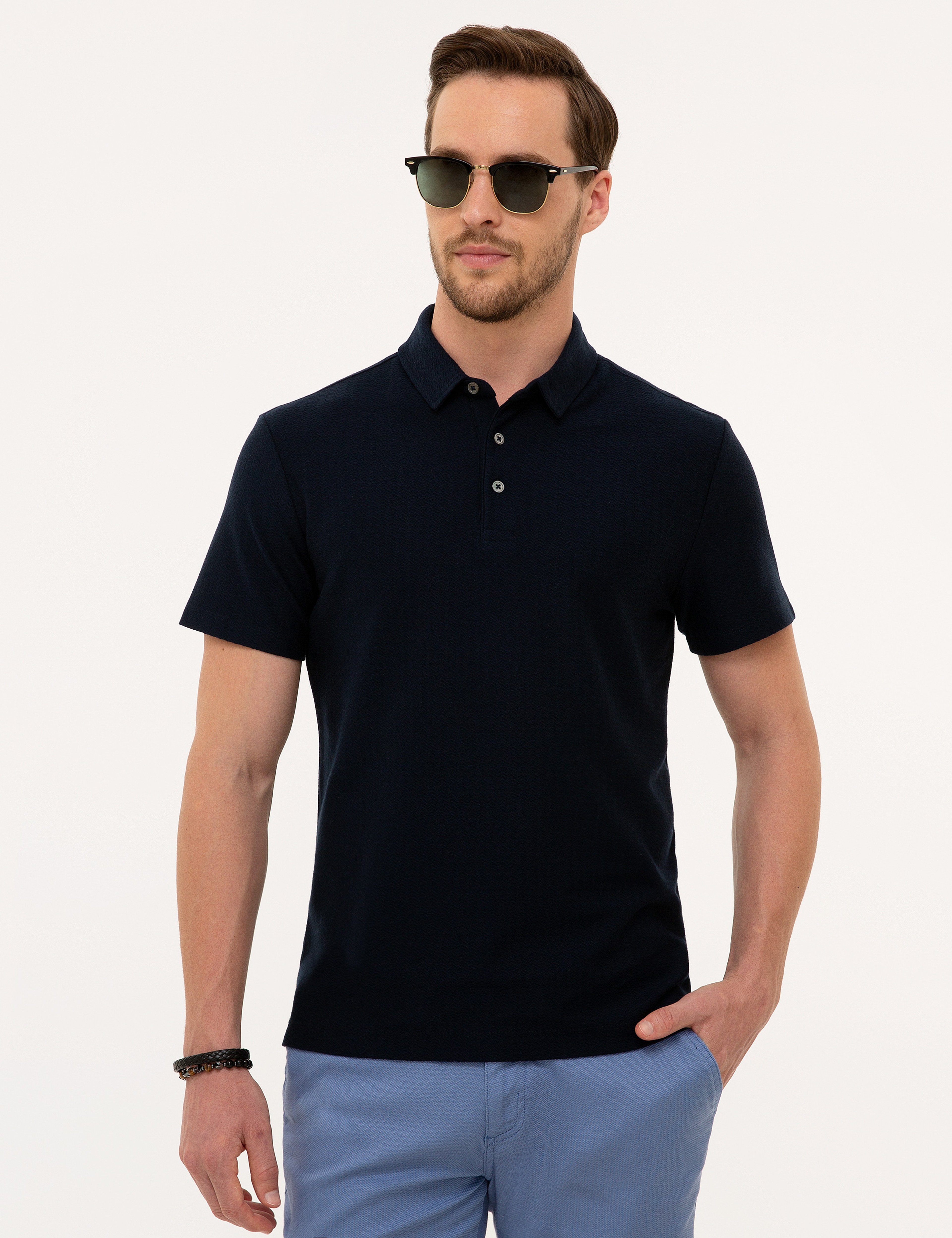 Lacivert Slim Fit Polo Yaka Tişört - Image 2