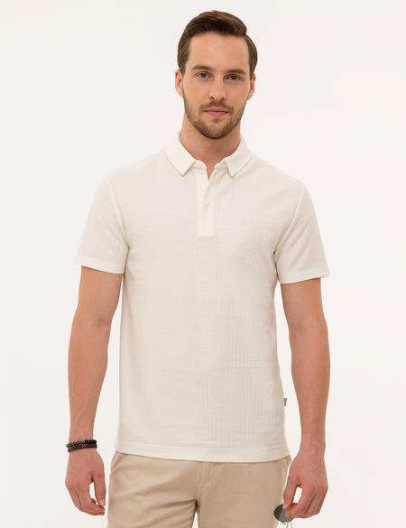 Ekru Slim Fit Gömlek Yaka Tişört - 50220079006