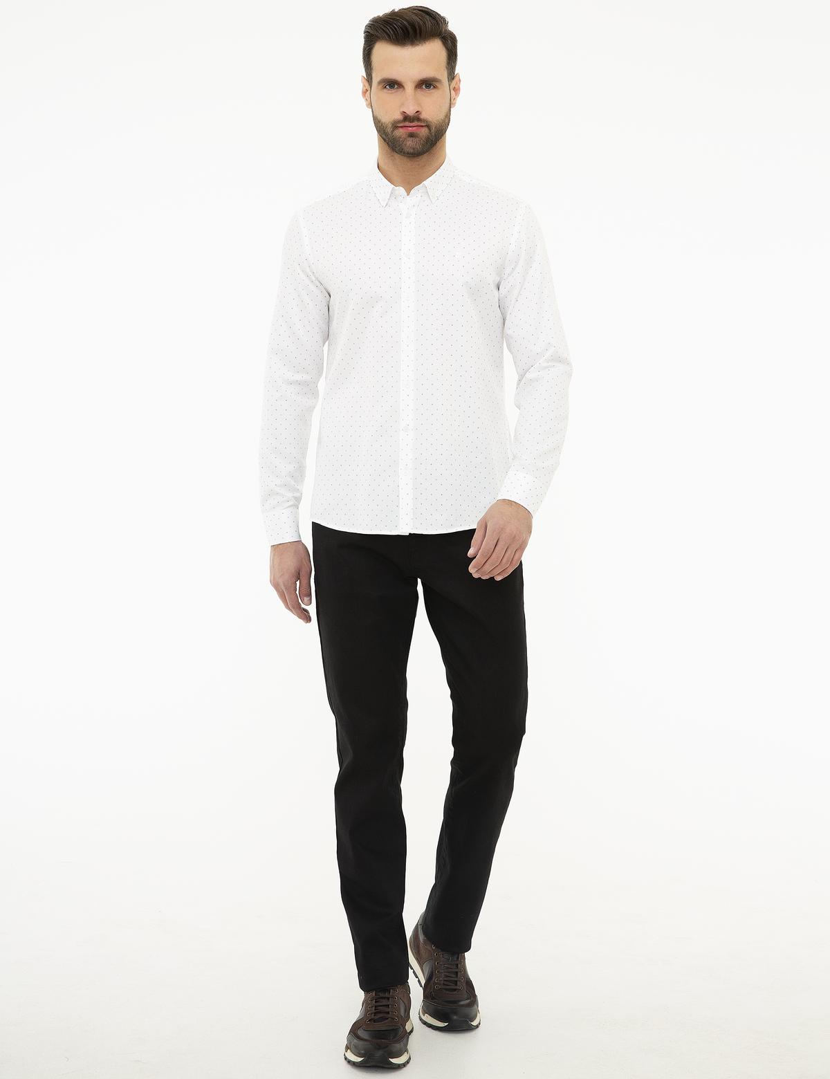 Bordo Detaylı Beyaz Slim Fit Gömlek - 50219471010