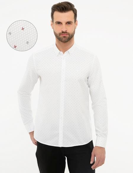 Bordo Detaylı Beyaz Slim Fit Gömlek - 50219471010