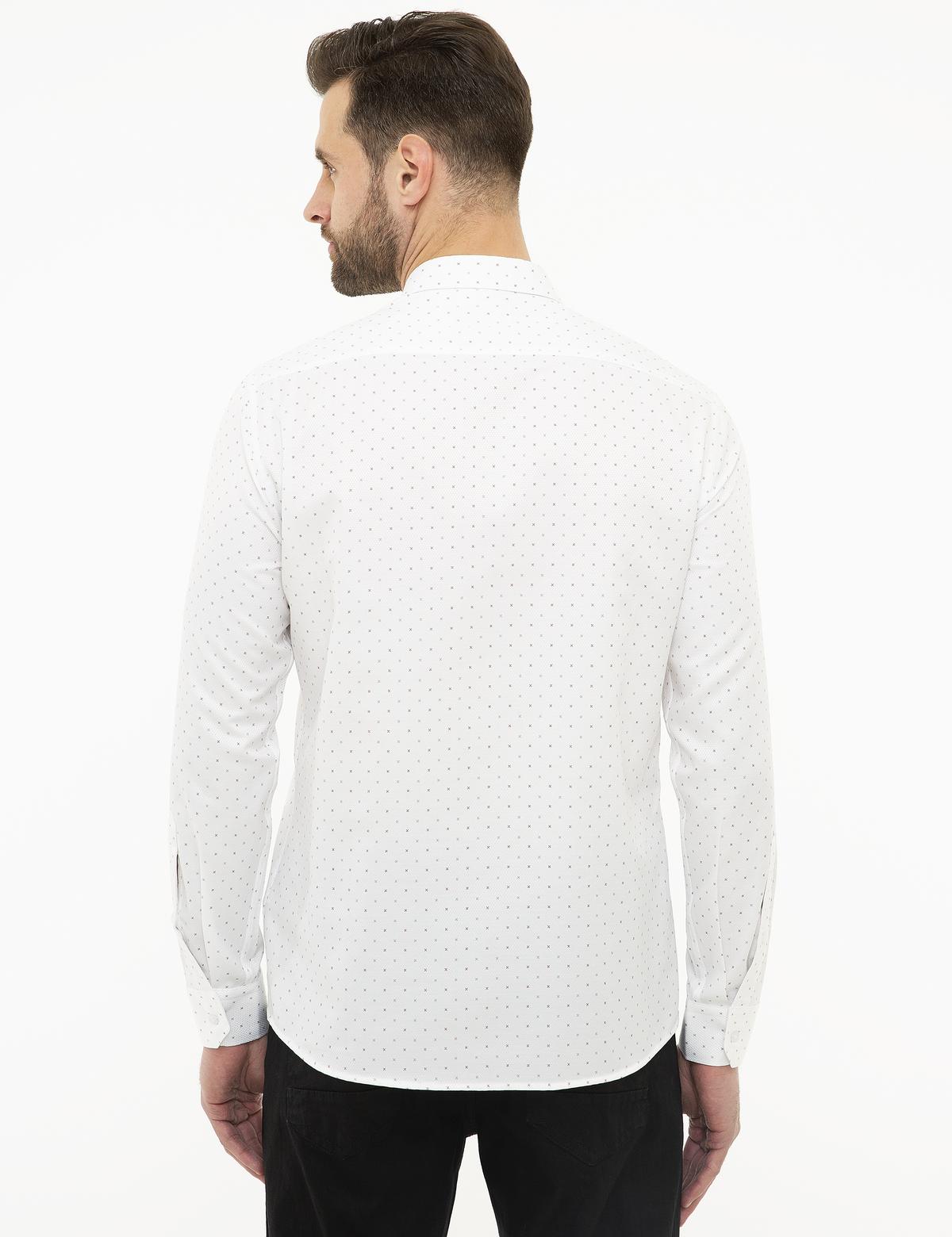 Bordo Detaylı Beyaz Slim Fit Gömlek - 50219471010