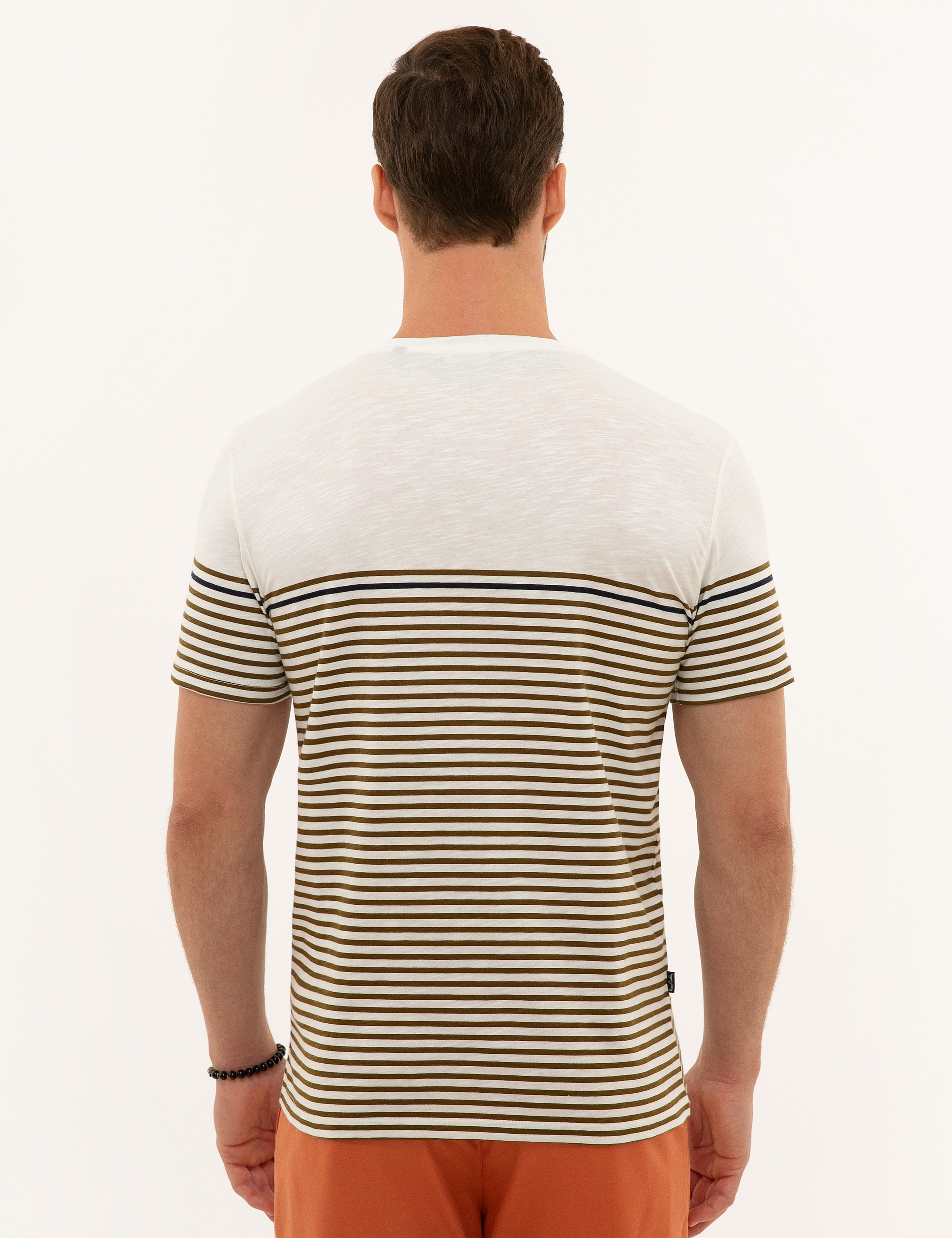 Açık Haki Slim Fit %100 Pamuk Bisiklet Yaka Tişört - Image 3