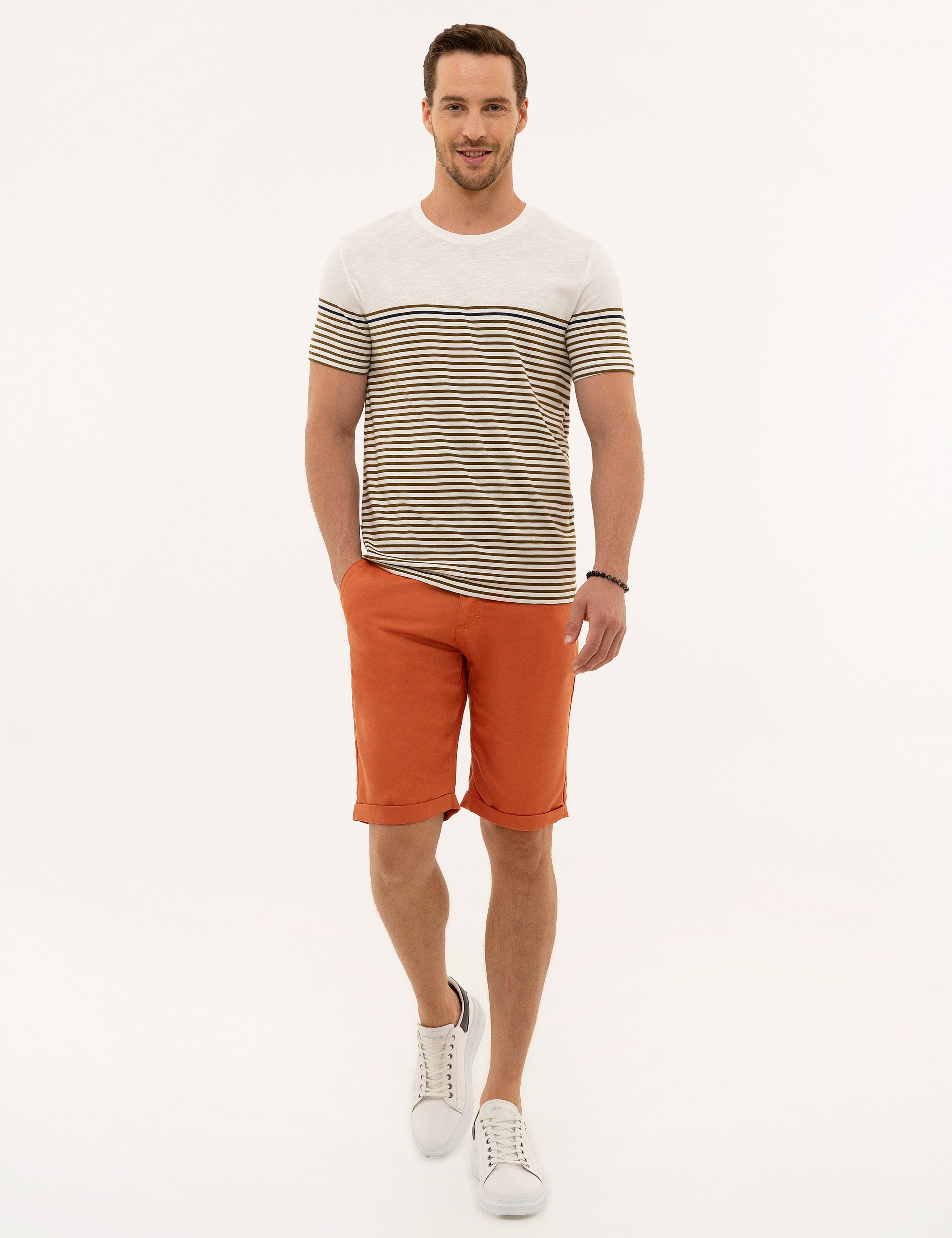Açık Haki Slim Fit %100 Pamuk Bisiklet Yaka Tişört