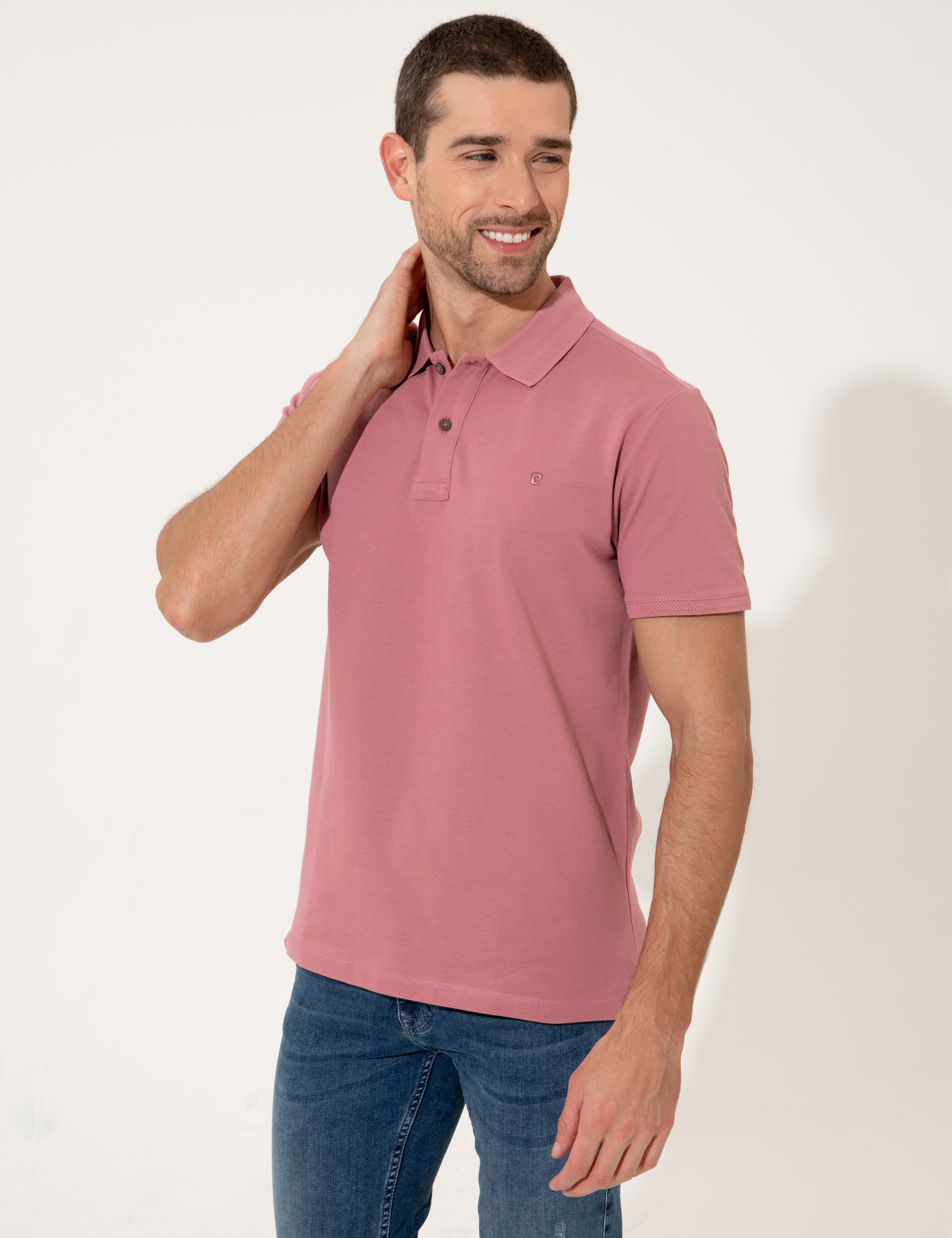 Gül Kurusu Slim Fit Polo Yaka Basic Tişört - Image 2