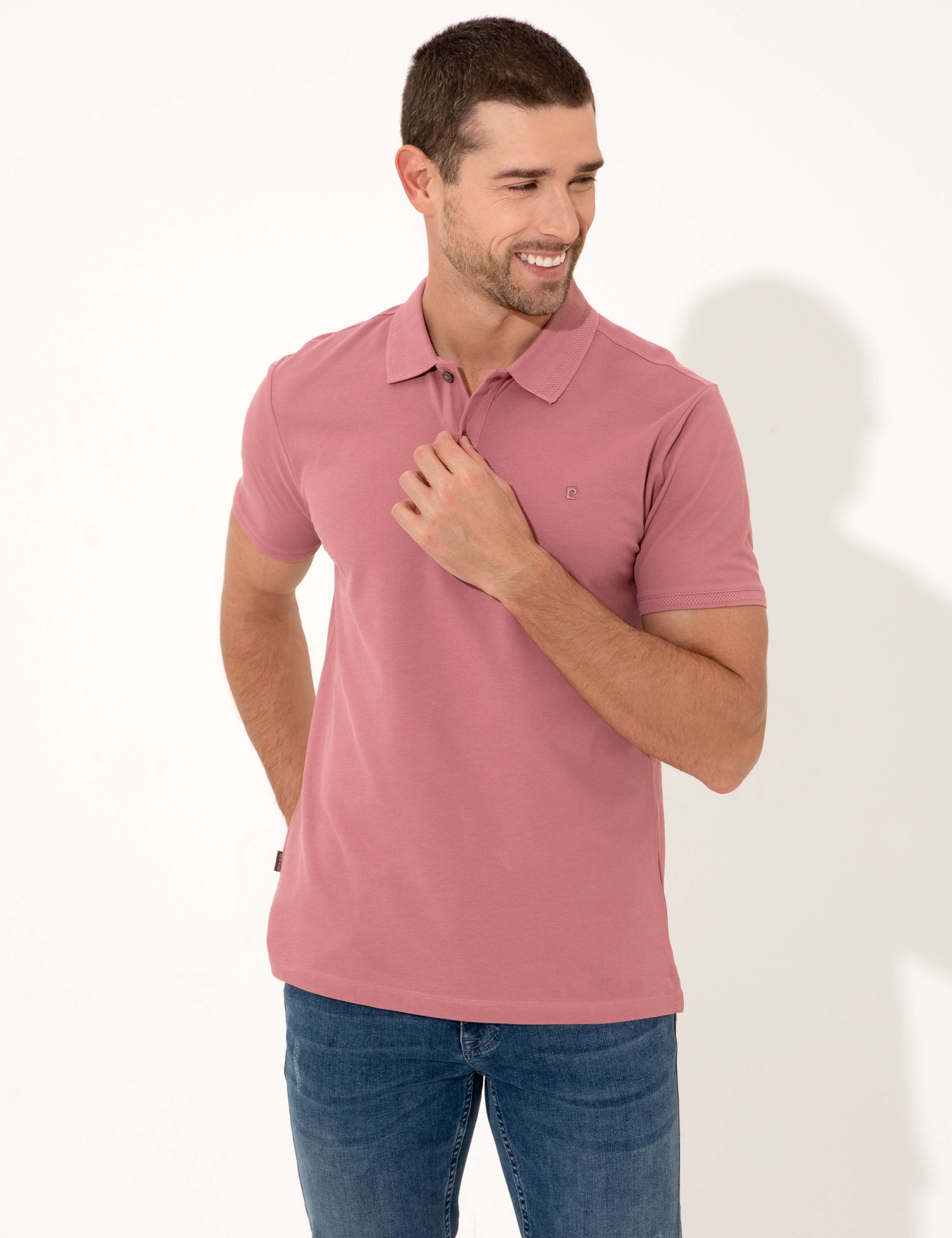 Gül Kurusu Slim Fit Polo Yaka Basic Tişört - Image 3