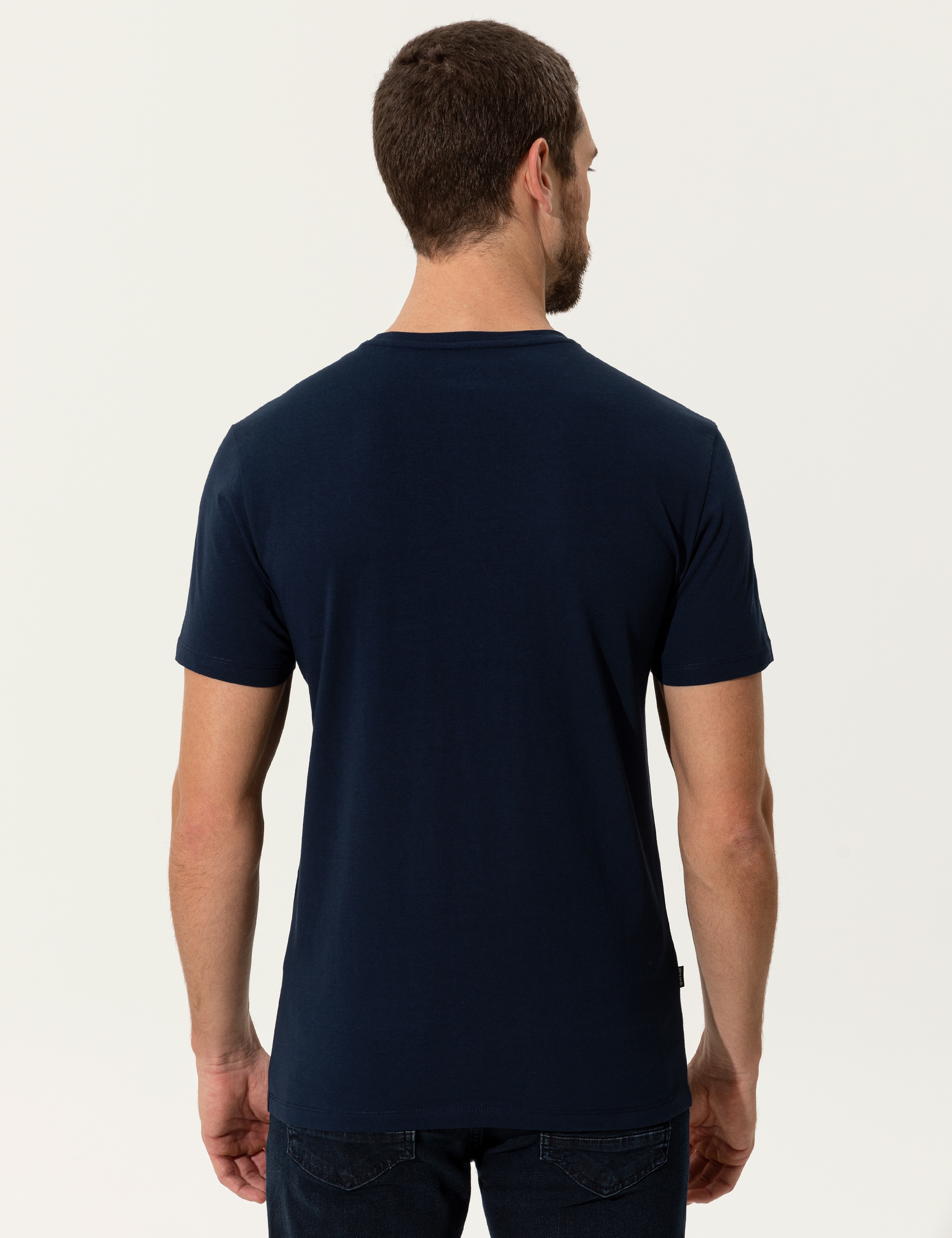 Lacivert Slim Fit Baskılı Bisiklet Yaka Tişört - Image 5