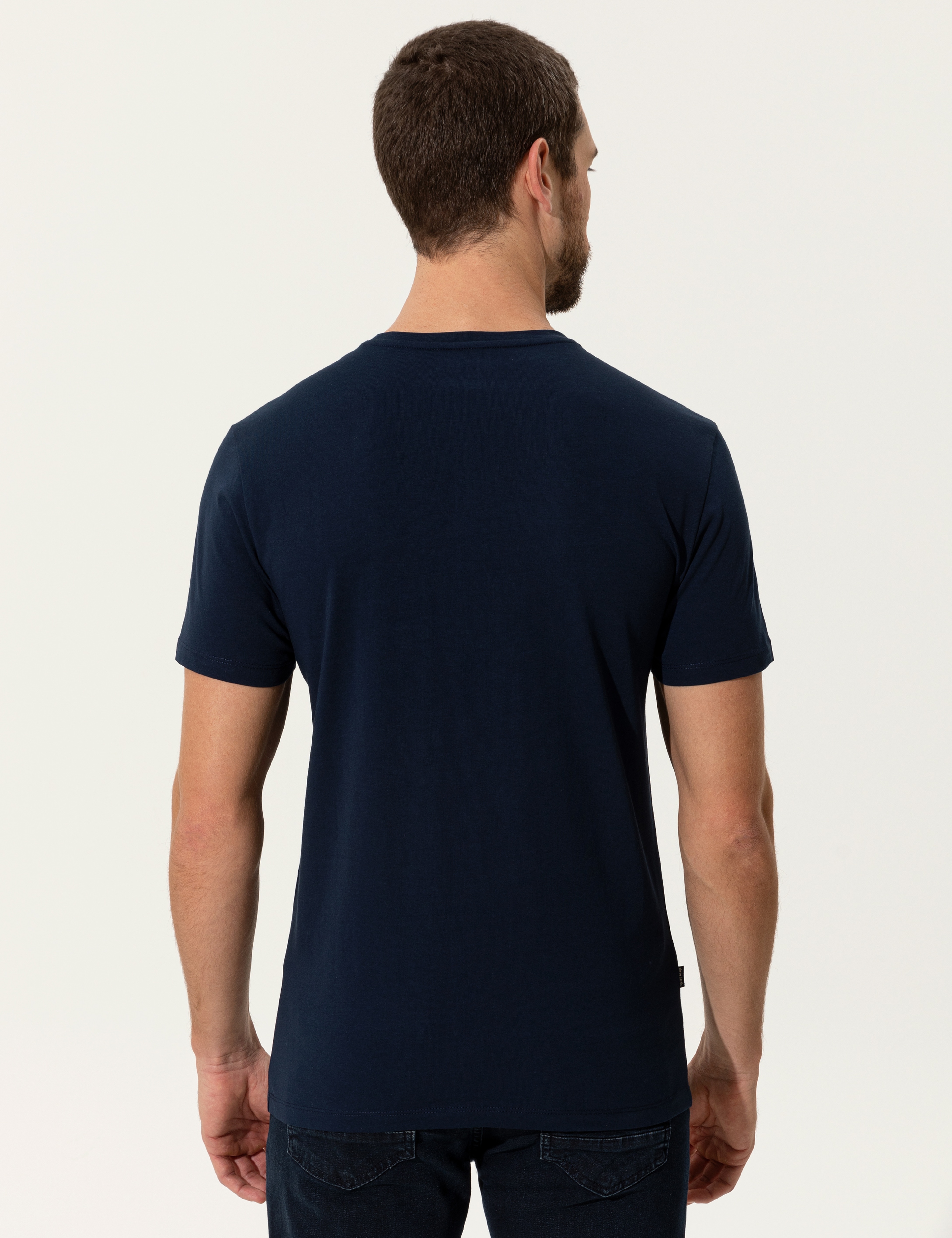 Lacivert Slim Fit Baskılı Bisiklet Yaka Tişört