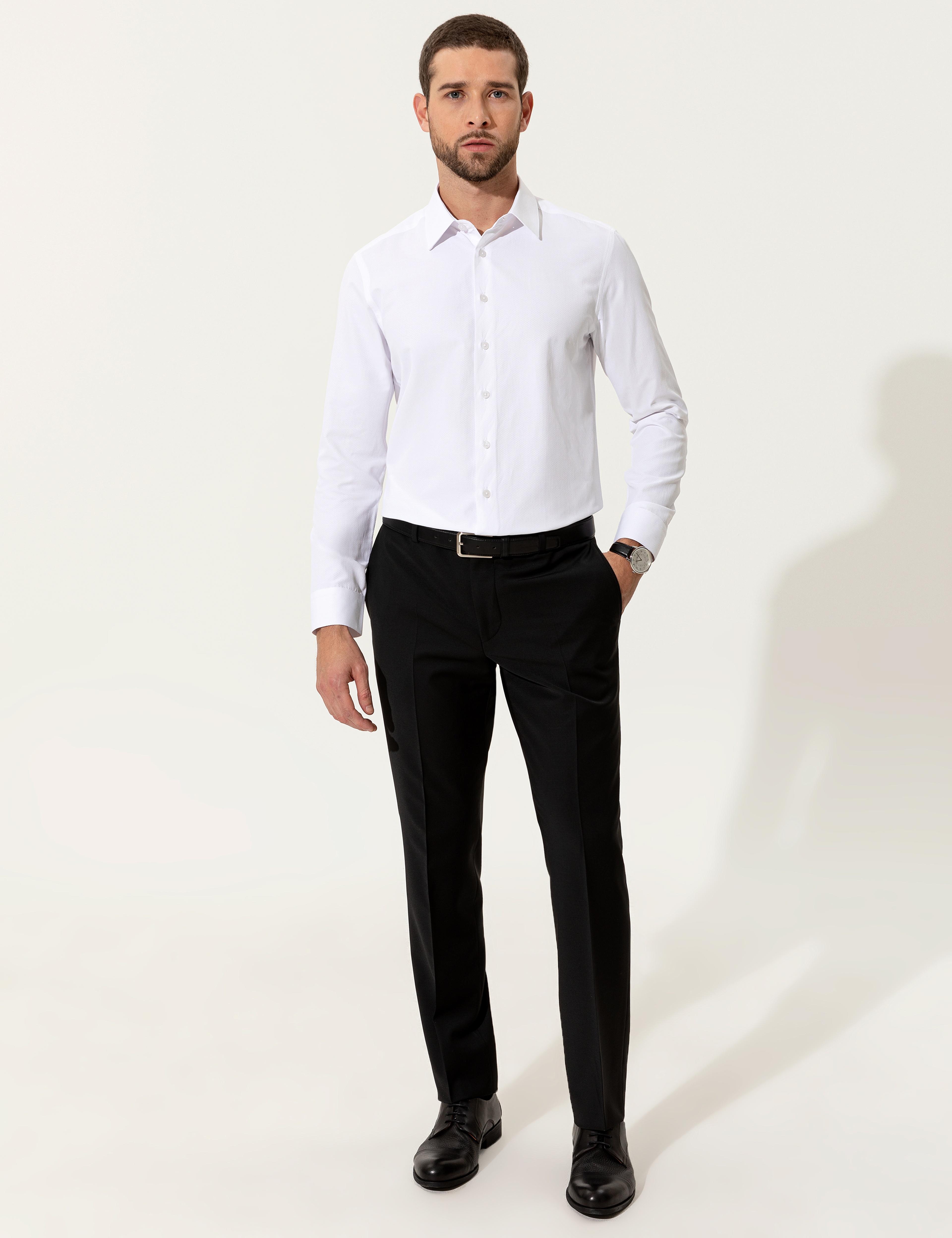 Beyaz Slim Fit Uzun Kollu Gömlek - Image 5