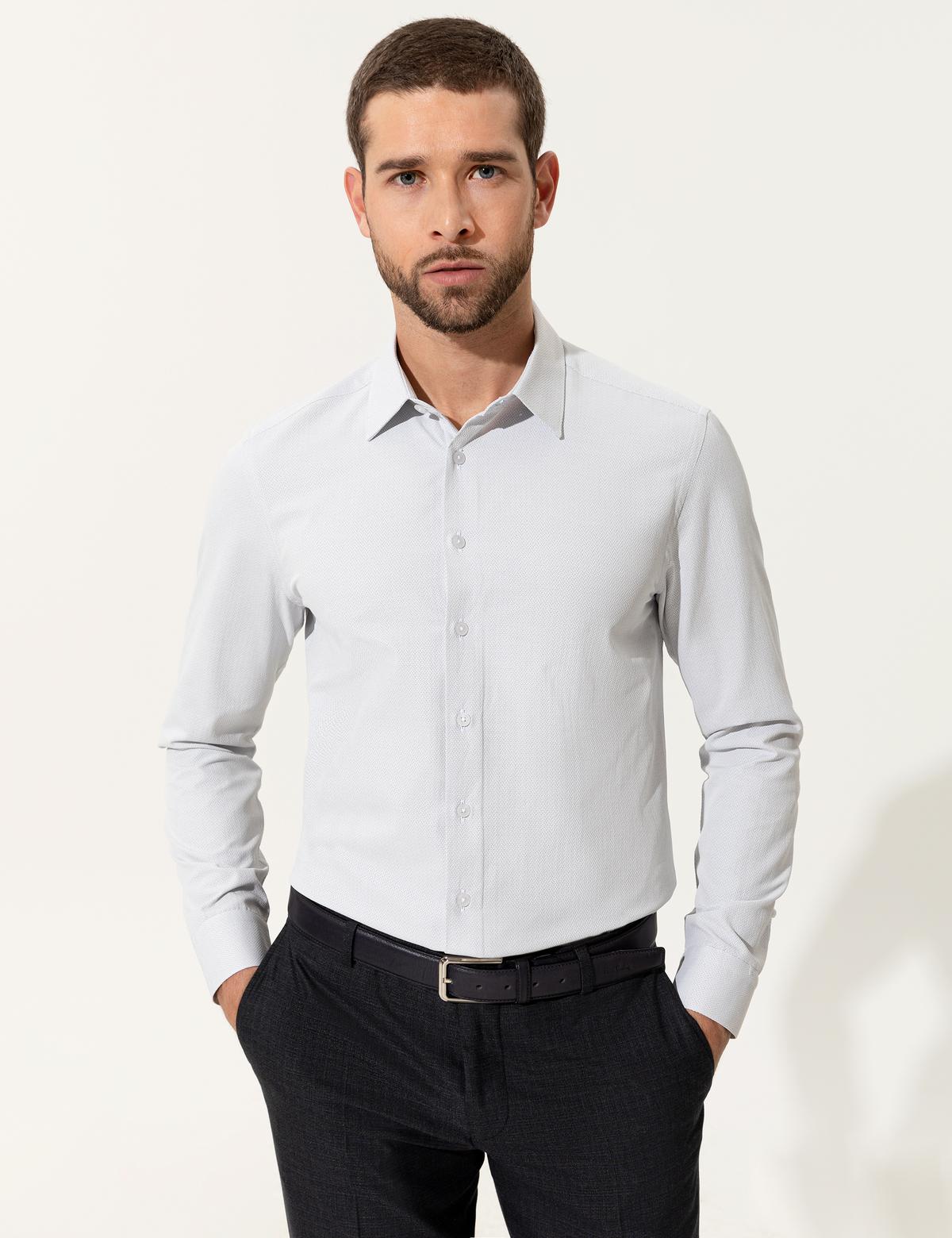 Gri Slim Fit Uzun Kollu Gömlek
