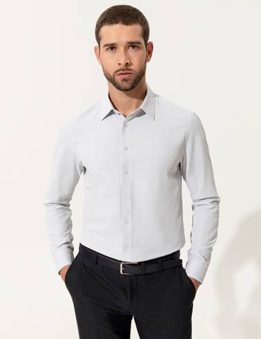 Gri Slim Fit Uzun Kollu Gömlek