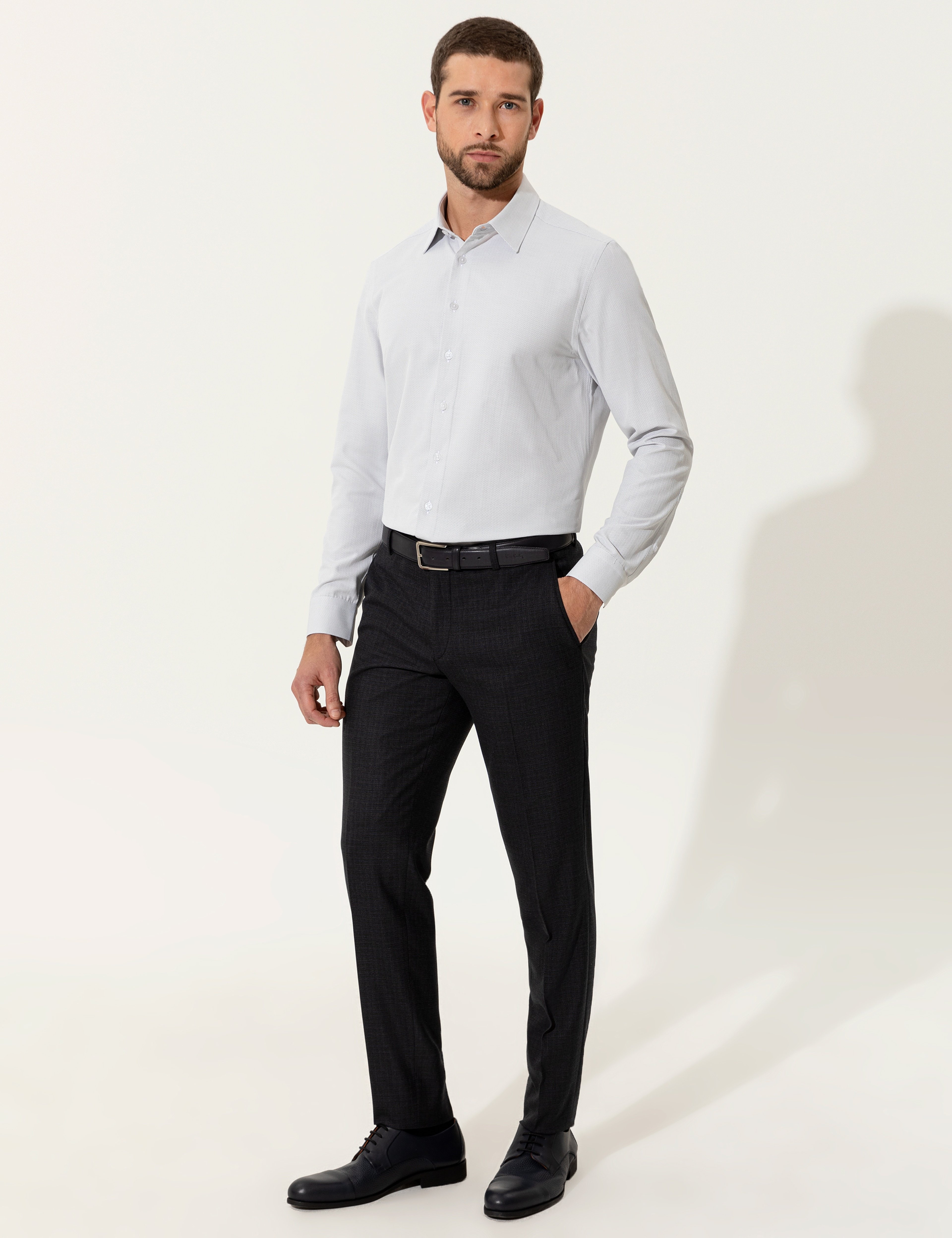 Gri Slim Fit Uzun Kollu Gömlek - Image 4