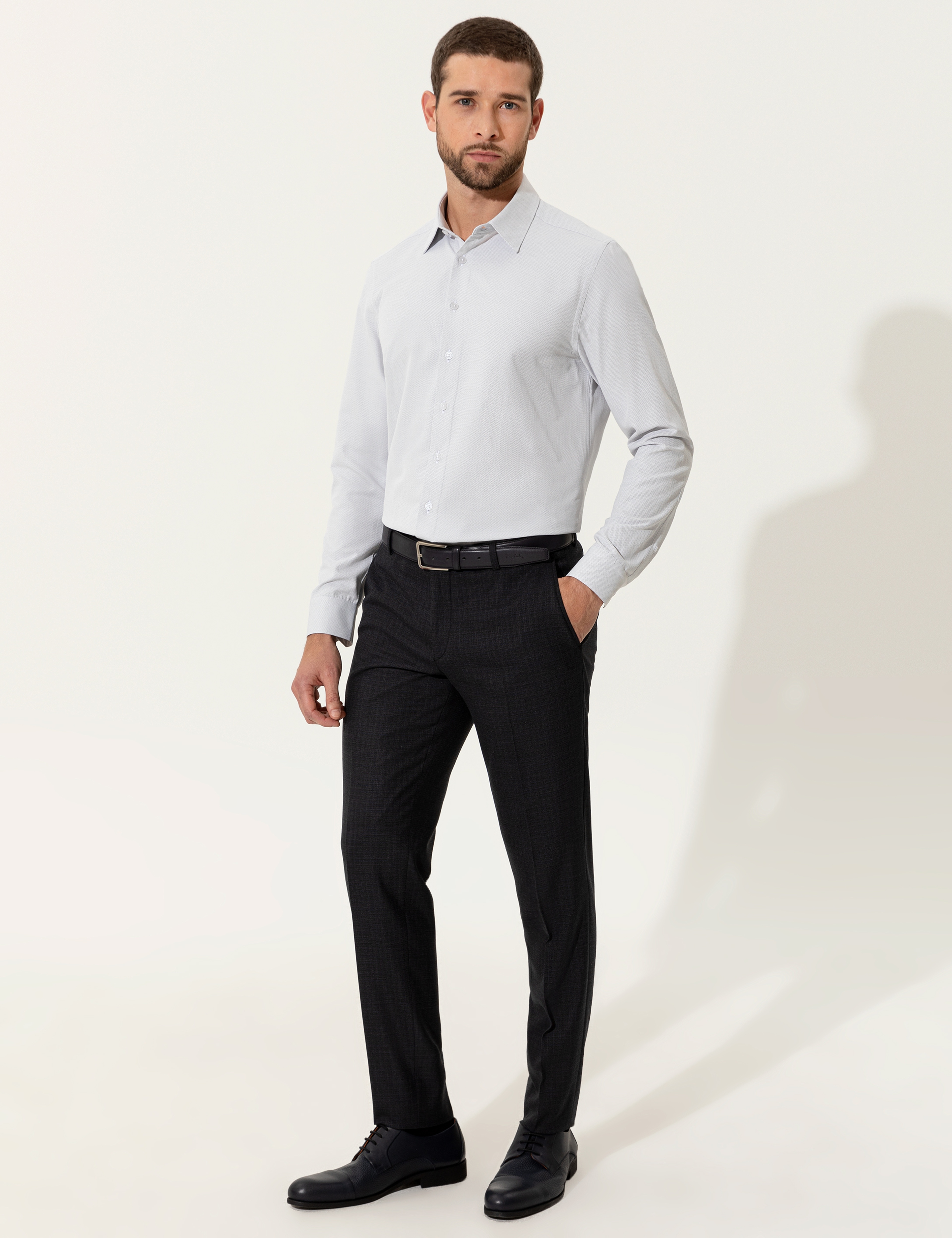 Gri Slim Fit Uzun Kollu Gömlek