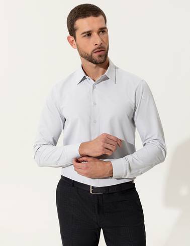 Gri Slim Fit Uzun Kollu Gömlek