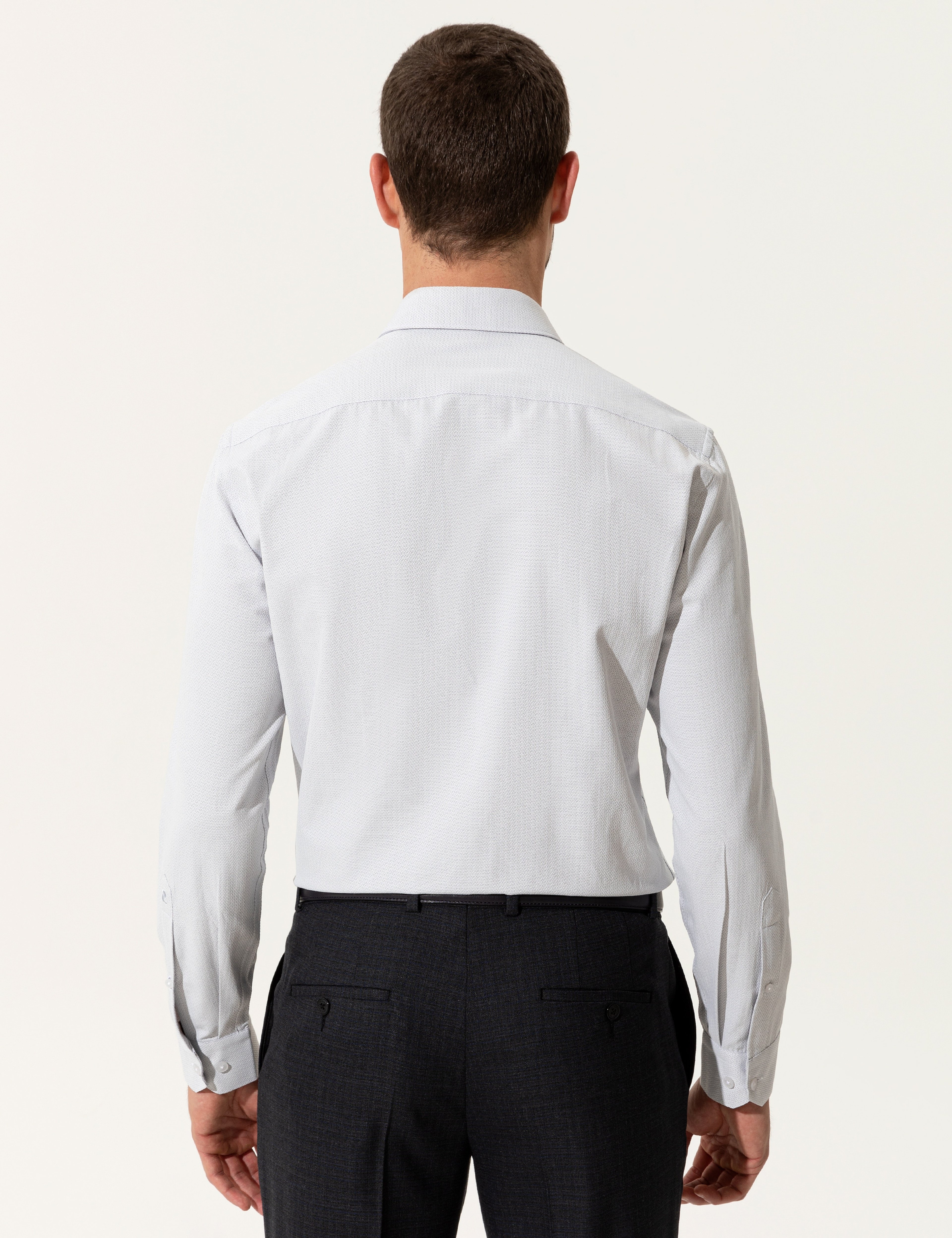 Gri Slim Fit Uzun Kollu Gömlek - Image 5