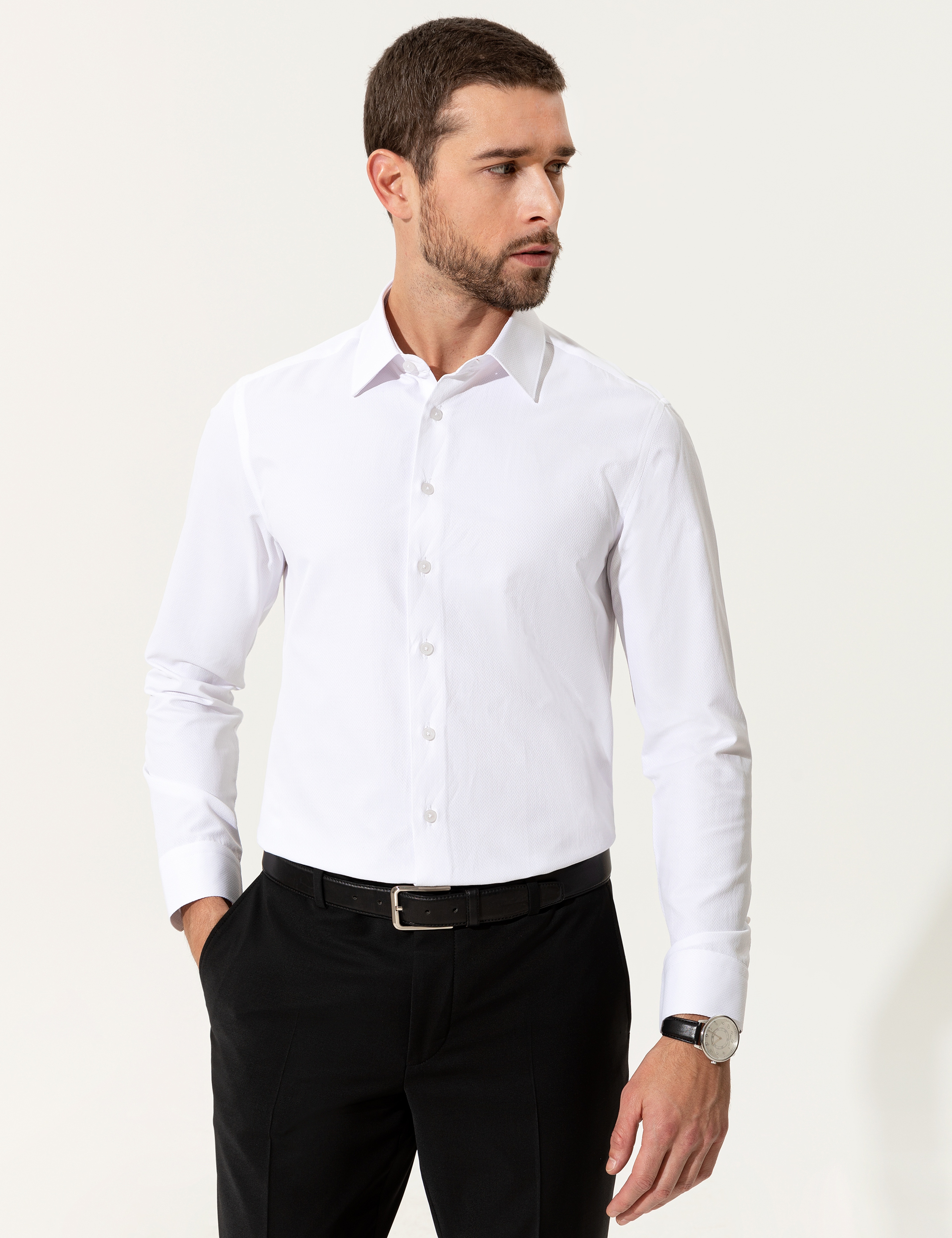 Beyaz Slim Fit Uzun Kollu Gömlek - Image 4
