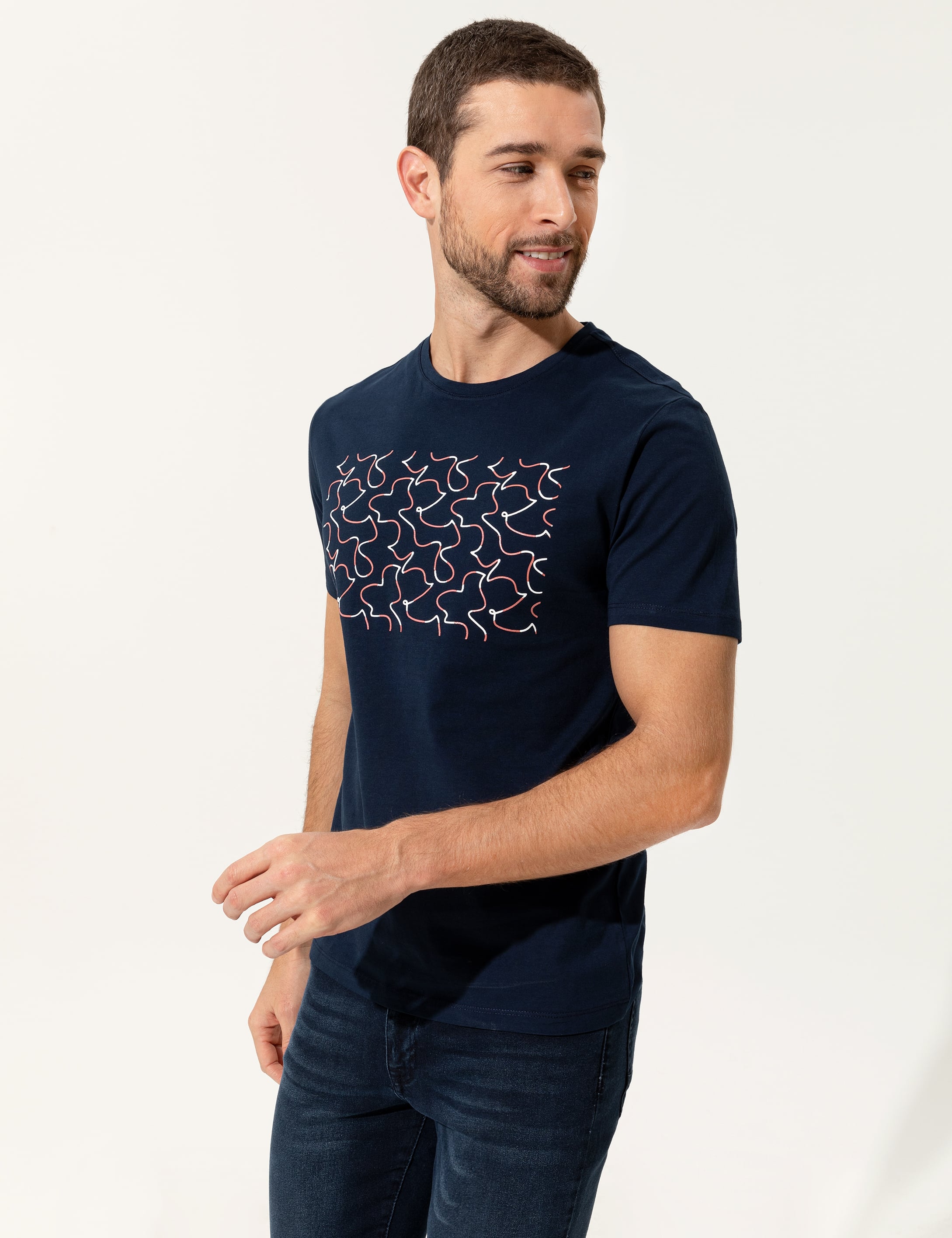 Lacivert Slim Fit Bisiklet Yaka Tişört - Image 1