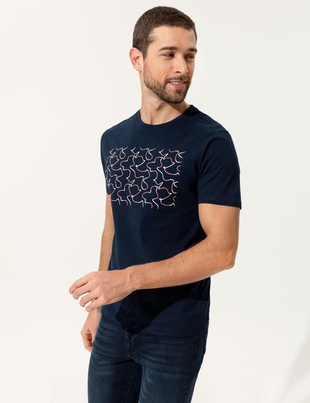 Lacivert Slim Fit Bisiklet Yaka Tişört - 50249689017