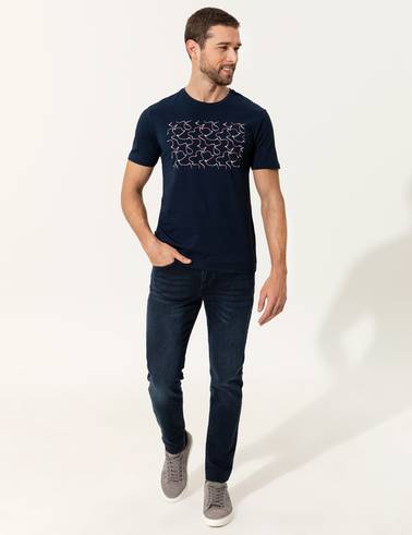 Lacivert Slim Fit Bisiklet Yaka Tişört