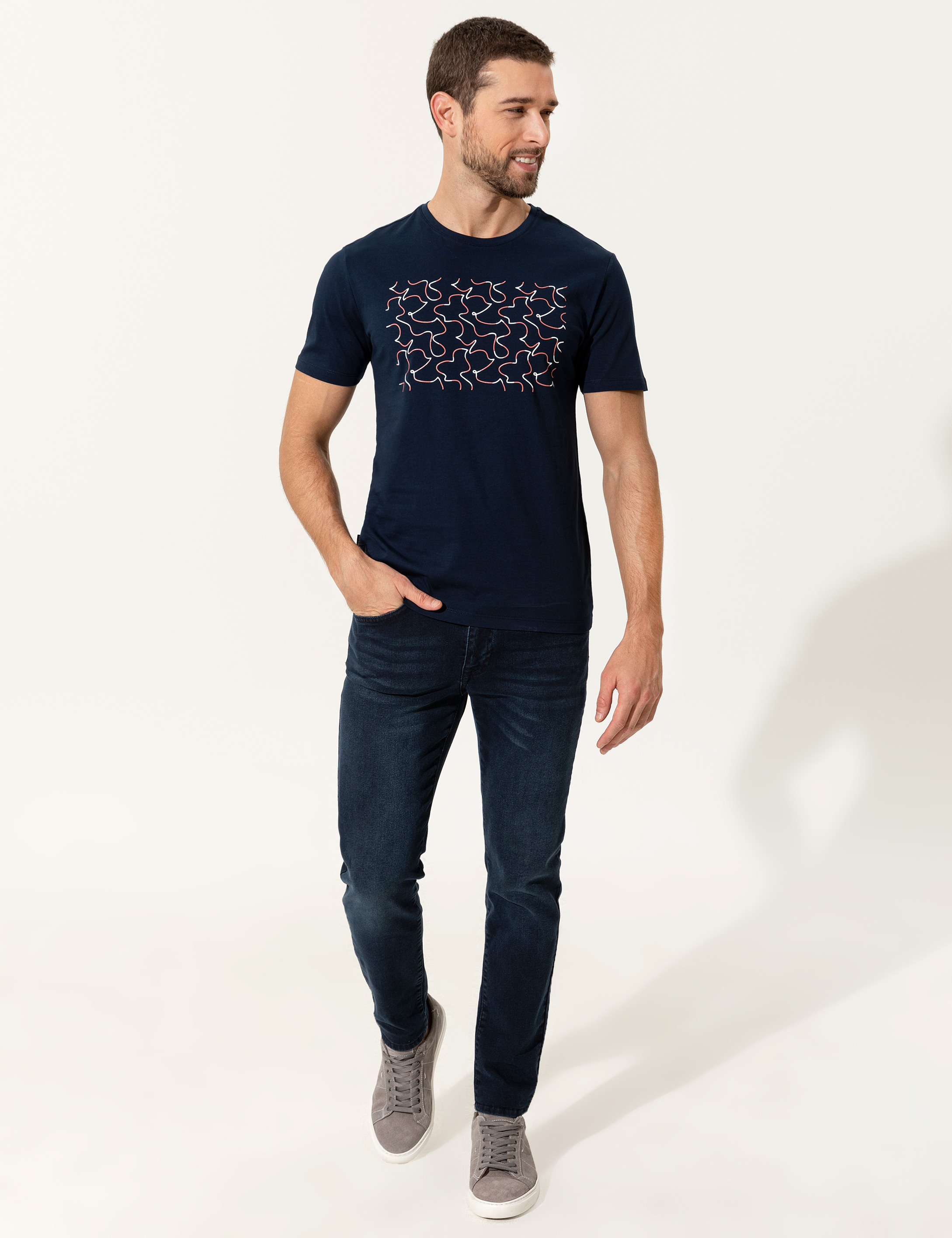 Lacivert Slim Fit Bisiklet Yaka Tişört - Image 4