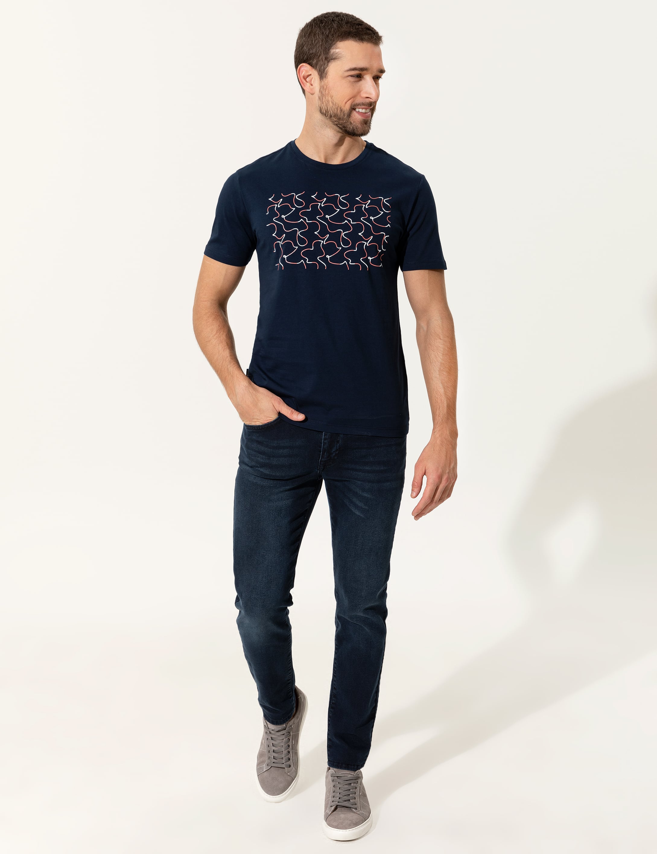 Lacivert Slim Fit Bisiklet Yaka Tişört
