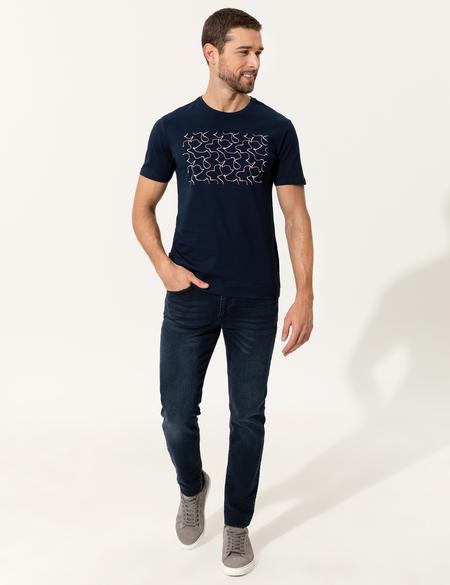 Lacivert Slim Fit Bisiklet Yaka Tişört - 50249689017