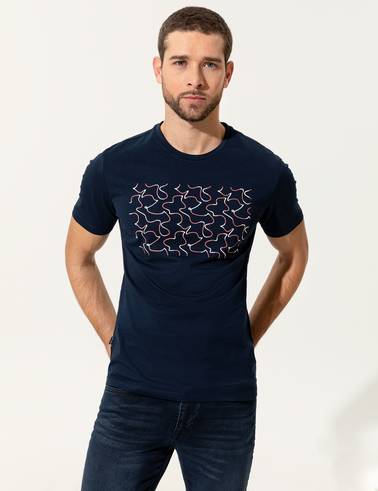 Lacivert Slim Fit Bisiklet Yaka Tişört