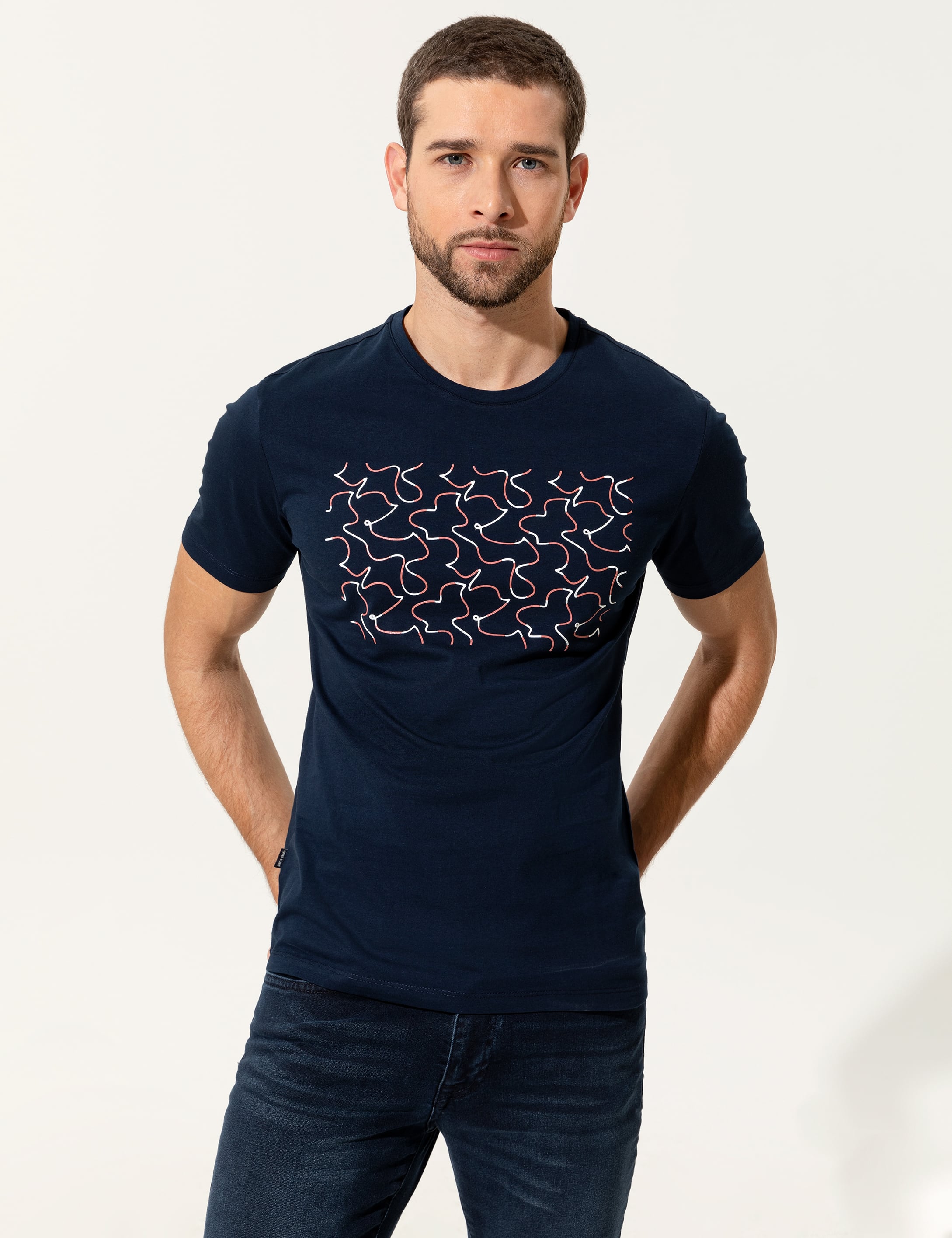 Lacivert Slim Fit Bisiklet Yaka Tişört - Image 3