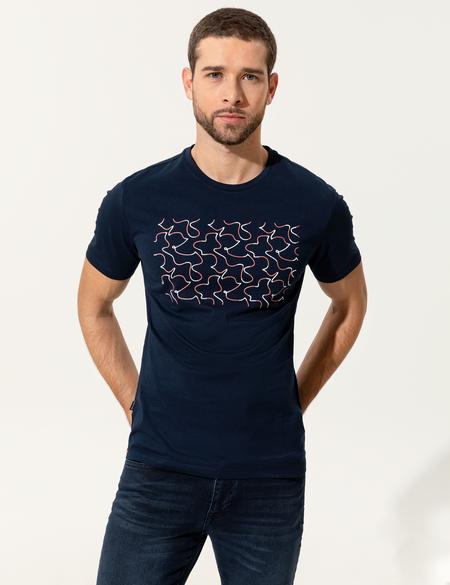 Lacivert Slim Fit Bisiklet Yaka Tişört - 50249689017