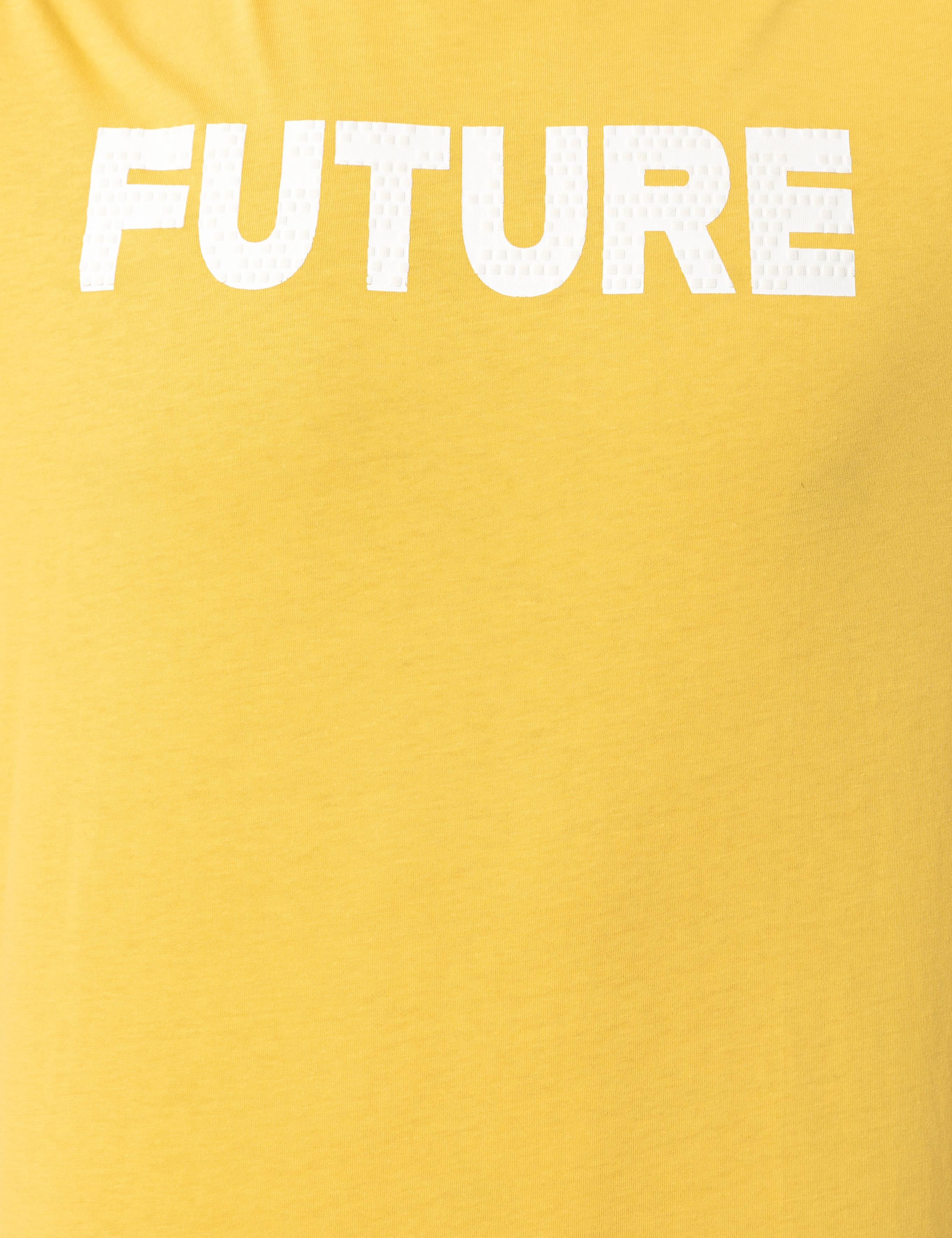 Sarı Slim Fit Baskılı Bisiklet Yaka Tişört