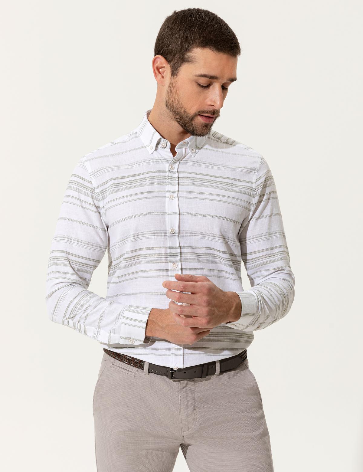 Haki Slim Fit Uzun Kollu Gömlek