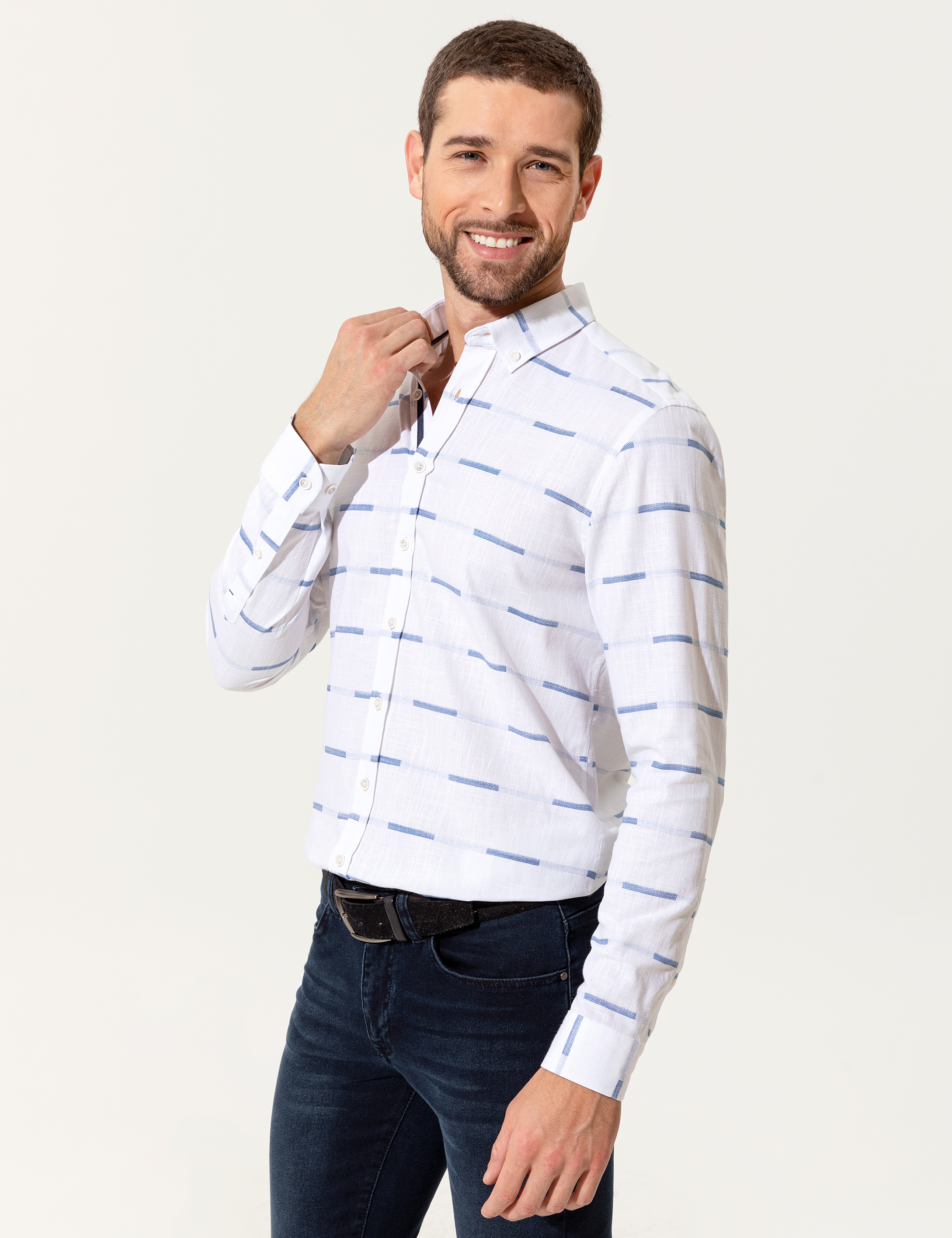 Lacivert Slim Fit Uzun Kollu Gömlek