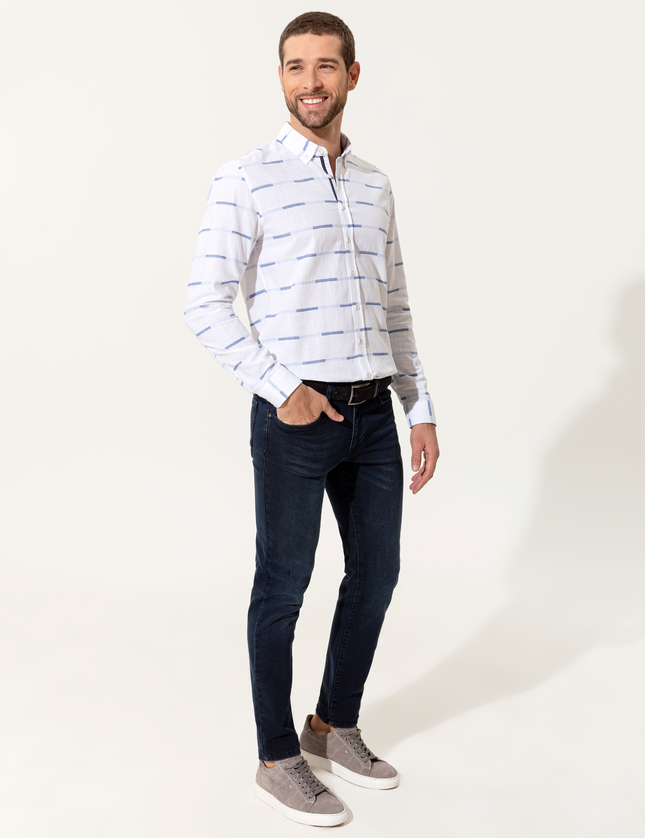 Lacivert Slim Fit Uzun Kollu Gömlek