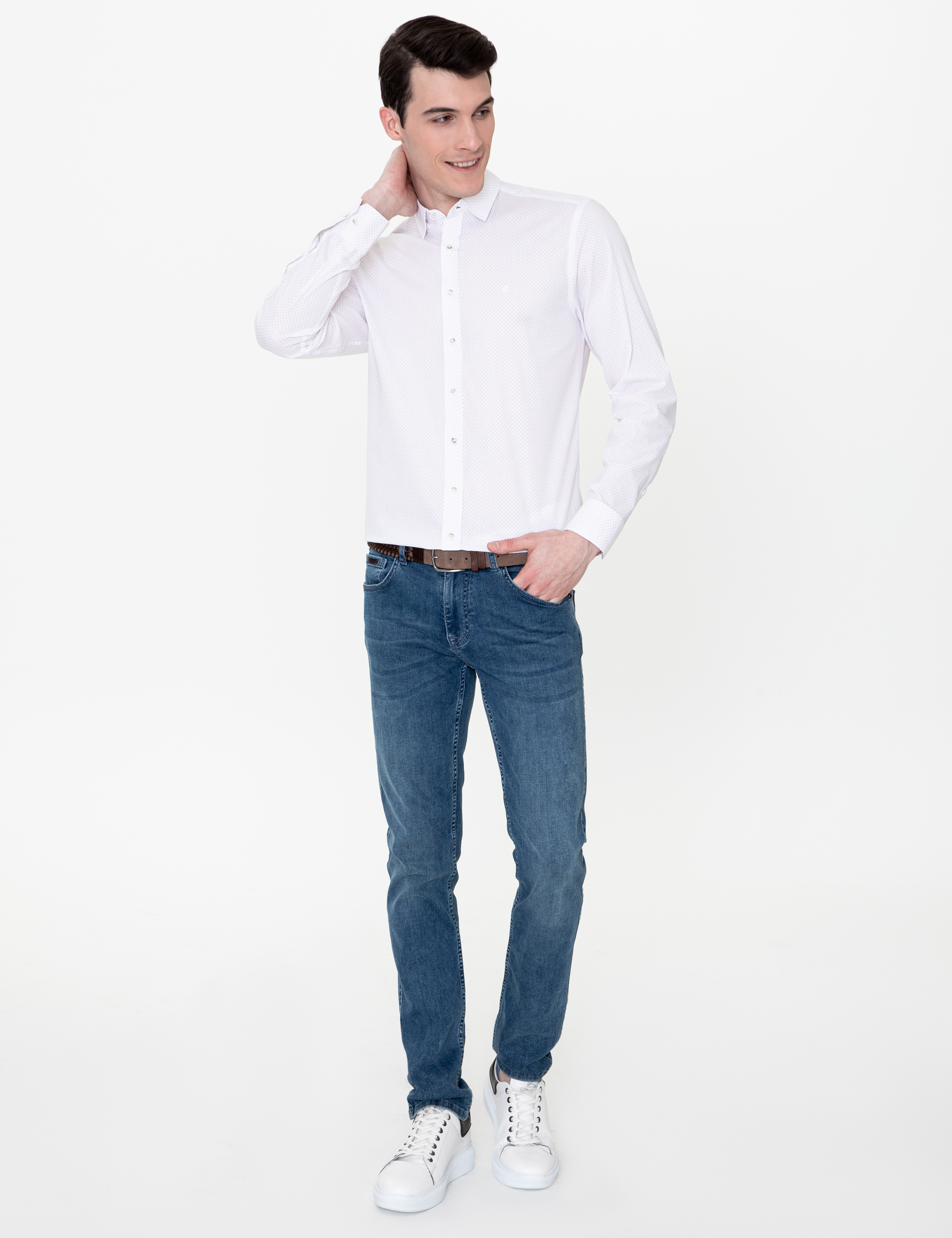 Bej Slim Fit Uzun Kollu Gömlek - Image 4