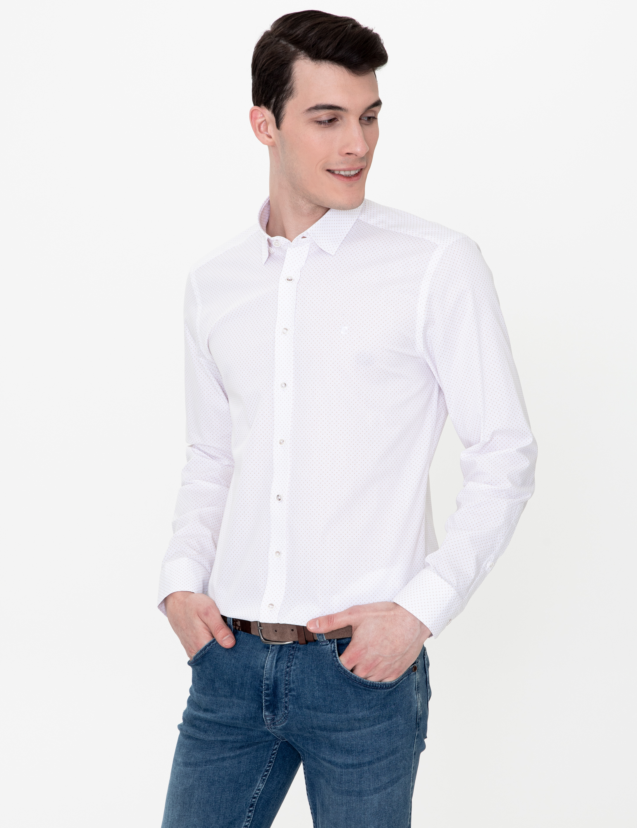 Bej Slim Fit Uzun Kollu Gömlek - Image 3