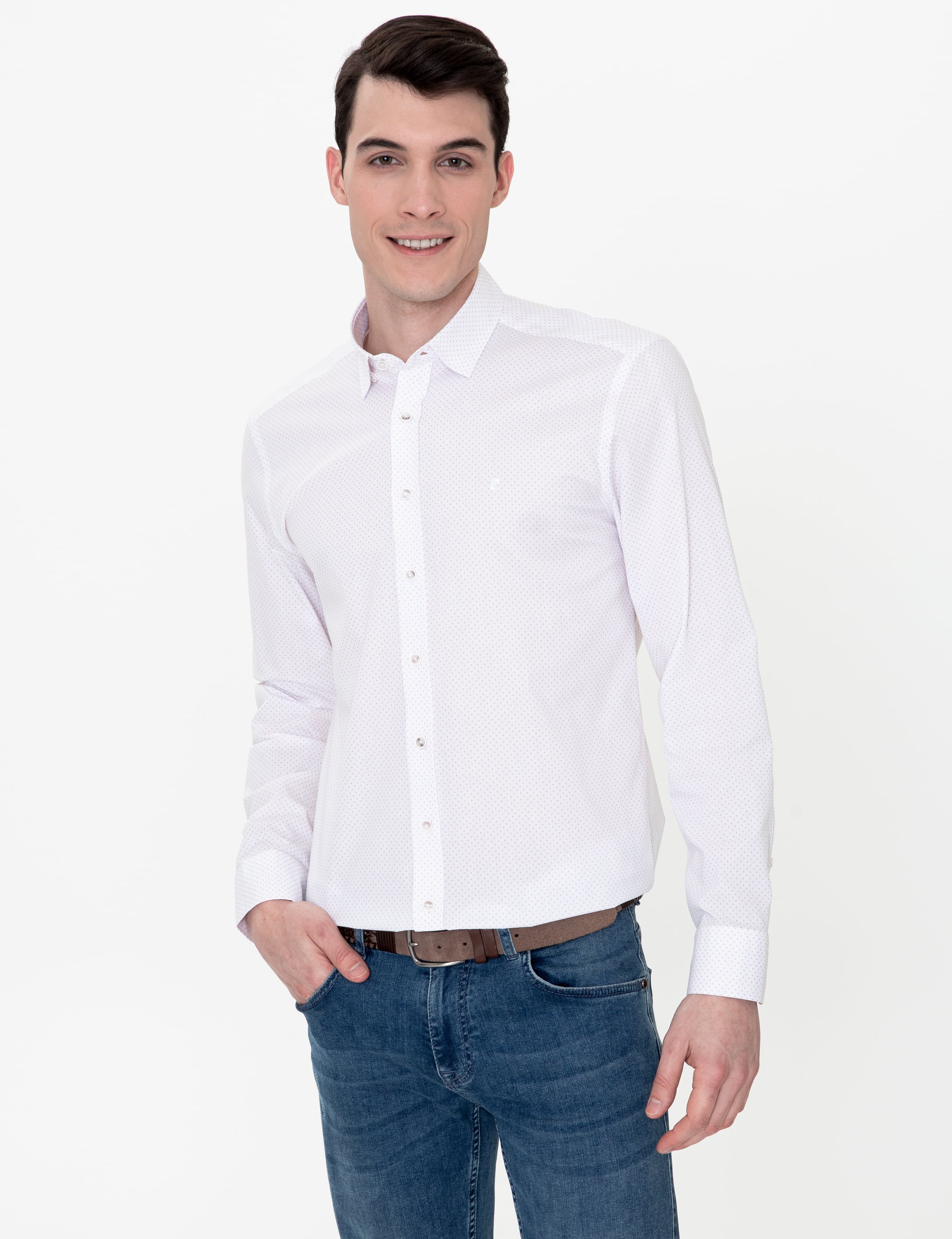Bej Slim Fit Uzun Kollu Gömlek - Image 1