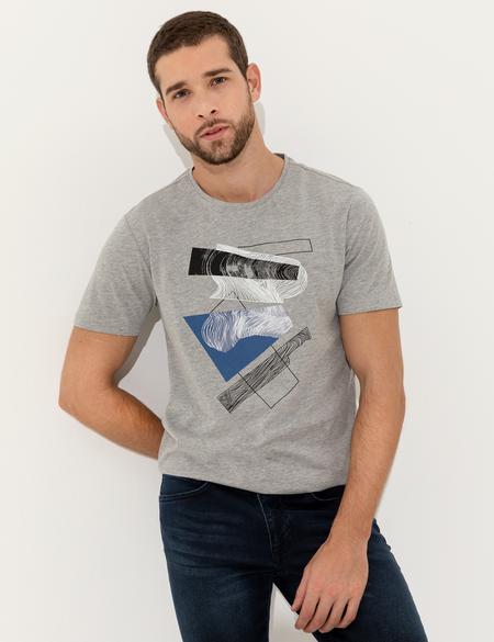 Açık Gri Melanj Slim Fit Bisiklet Yaka T-Shirt - 50249799033