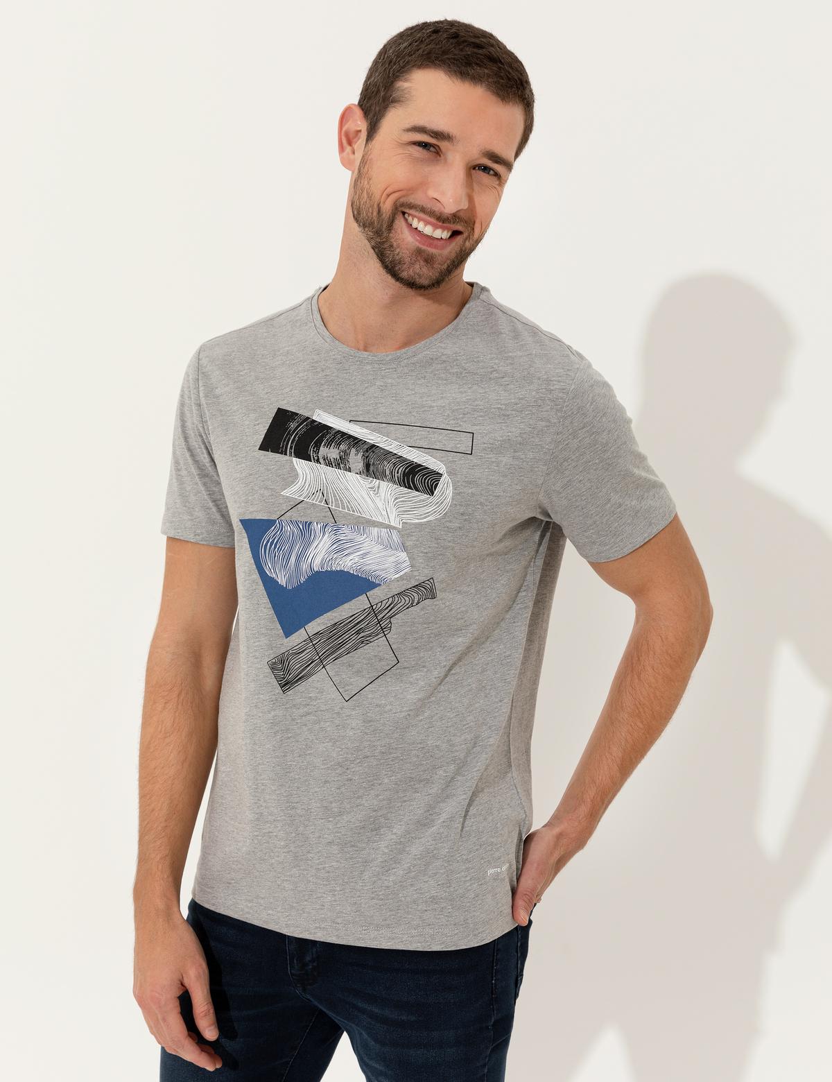 Açık Gri Melanj Slim Fit Bisiklet Yaka T-Shirt - 50249799033