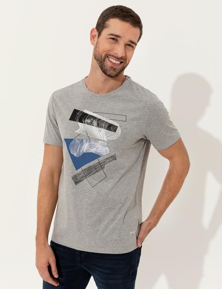 Açık Gri Melanj Slim Fit Bisiklet Yaka T-Shirt - 50249799033