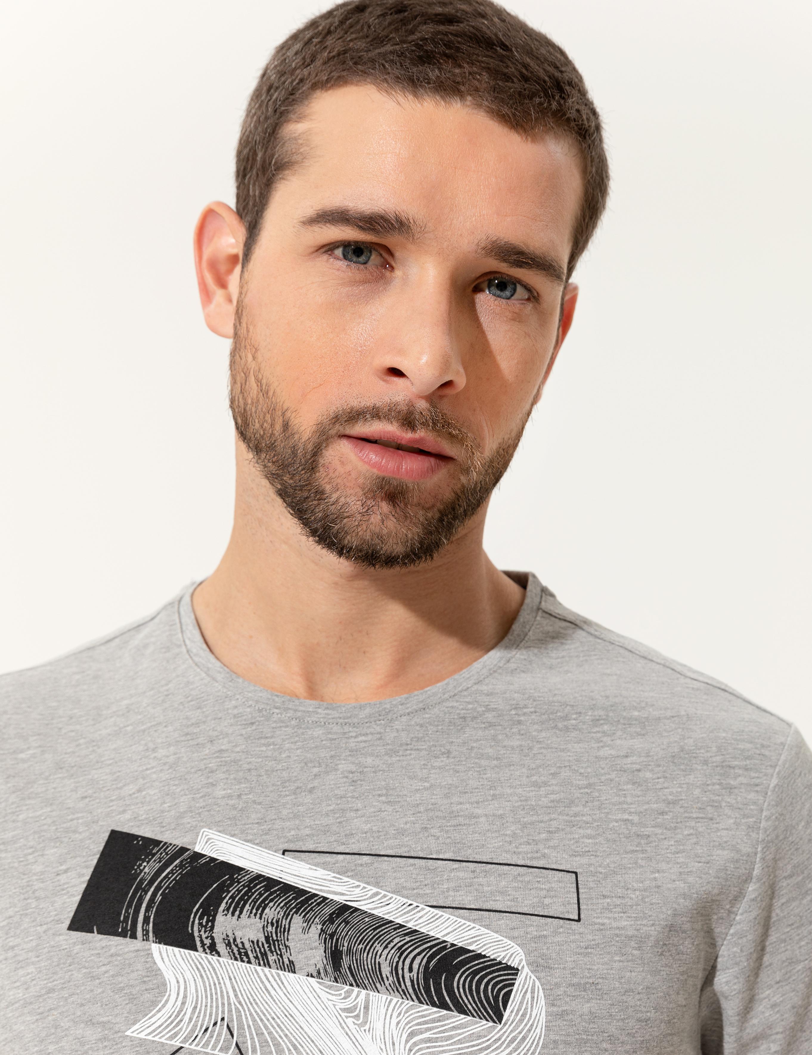 Açık Gri Melanj Slim Fit Bisiklet Yaka T-Shirt