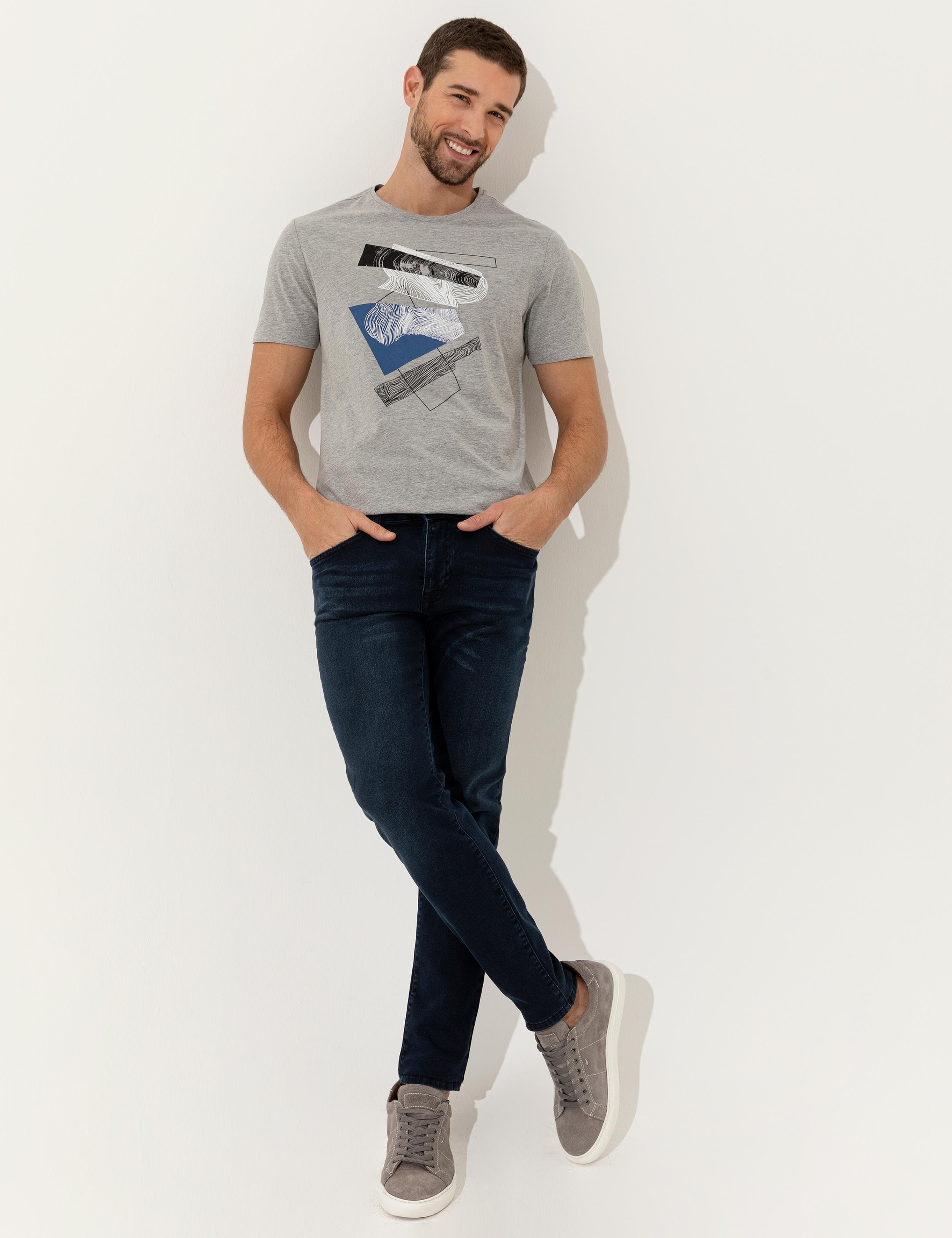 Açık Gri Melanj Slim Fit Bisiklet Yaka T-Shirt