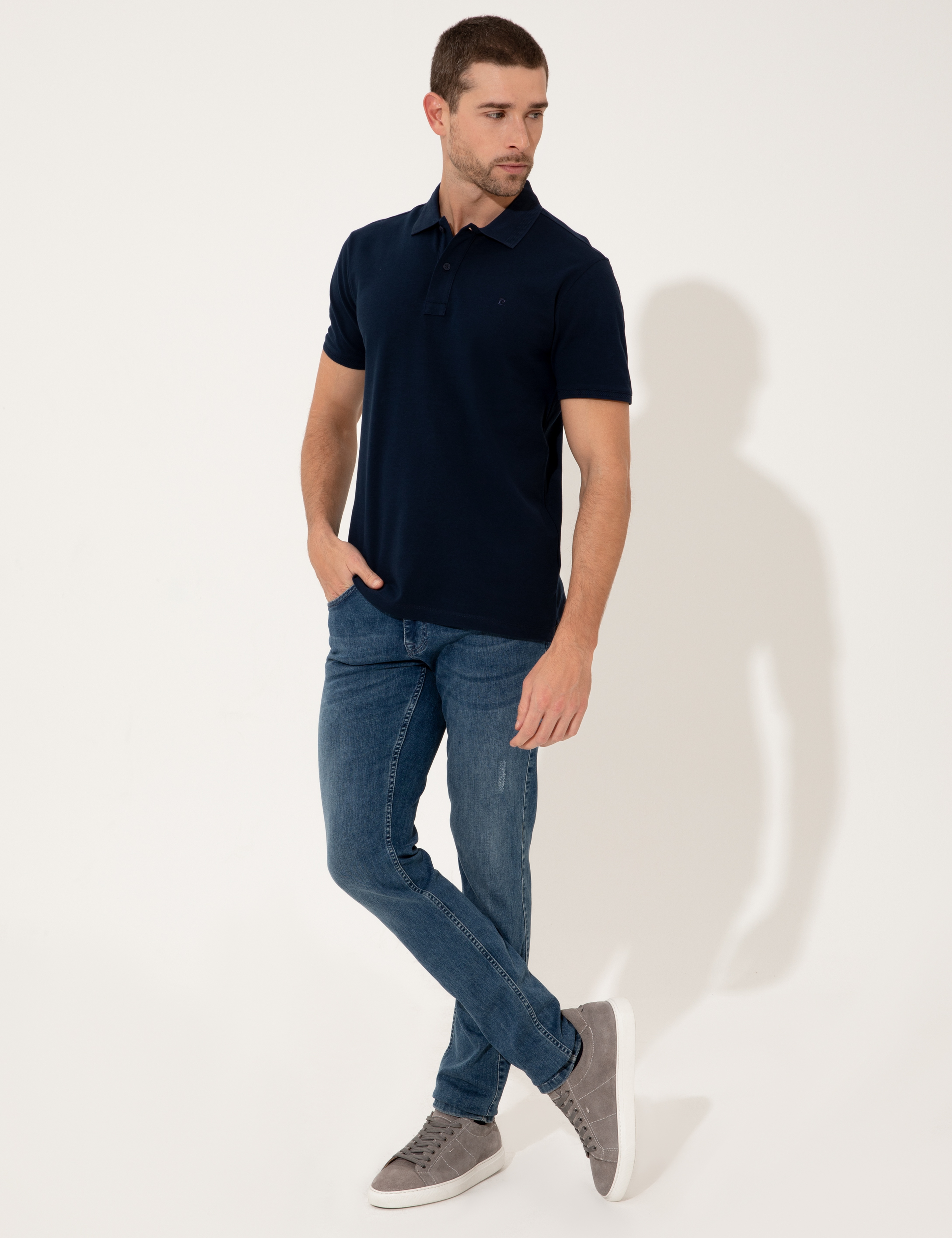 Lacivert Slim Fit Polo Yaka Basic  Tişört - Image 4