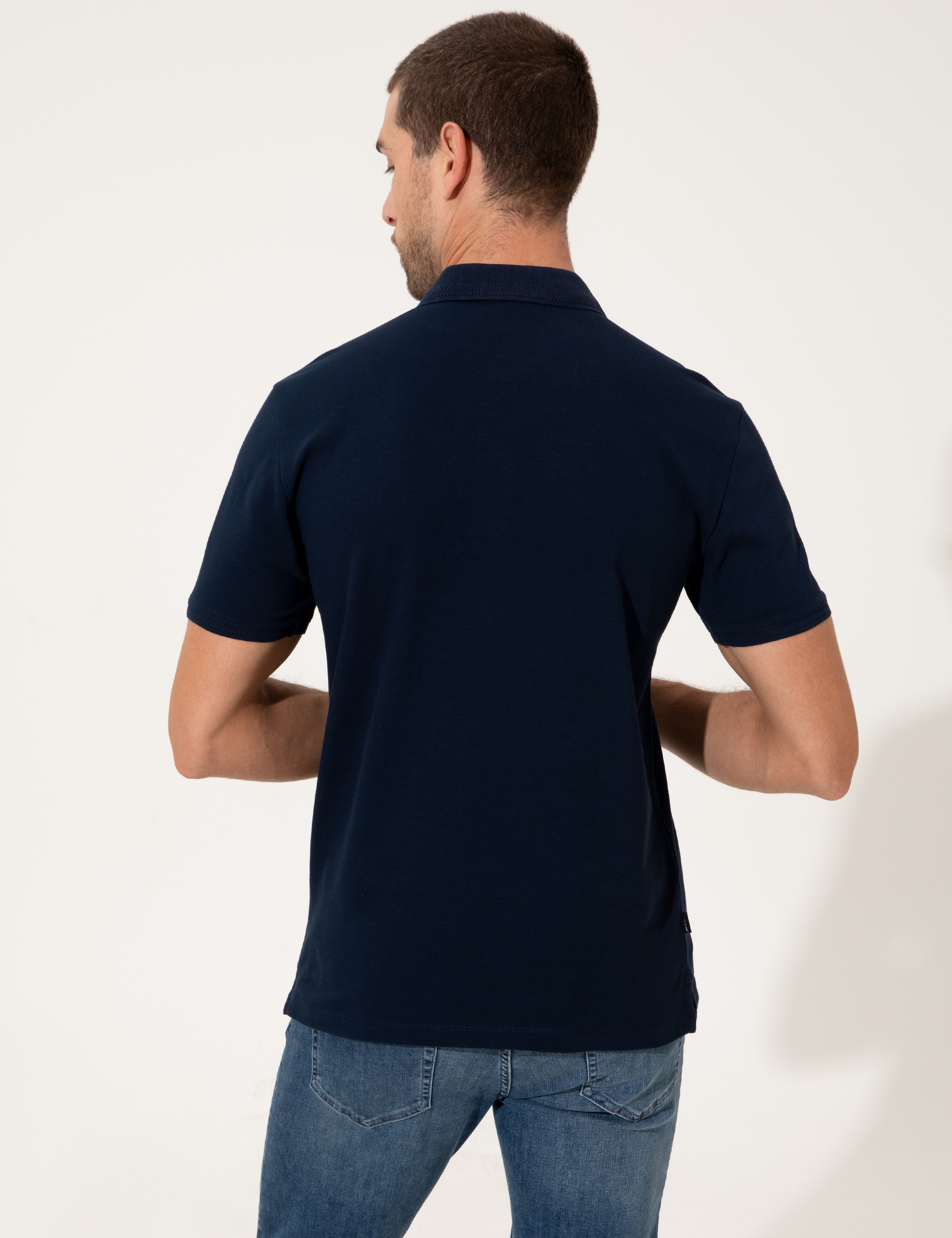 Lacivert Slim Fit Polo Yaka Basic  Tişört - Image 5