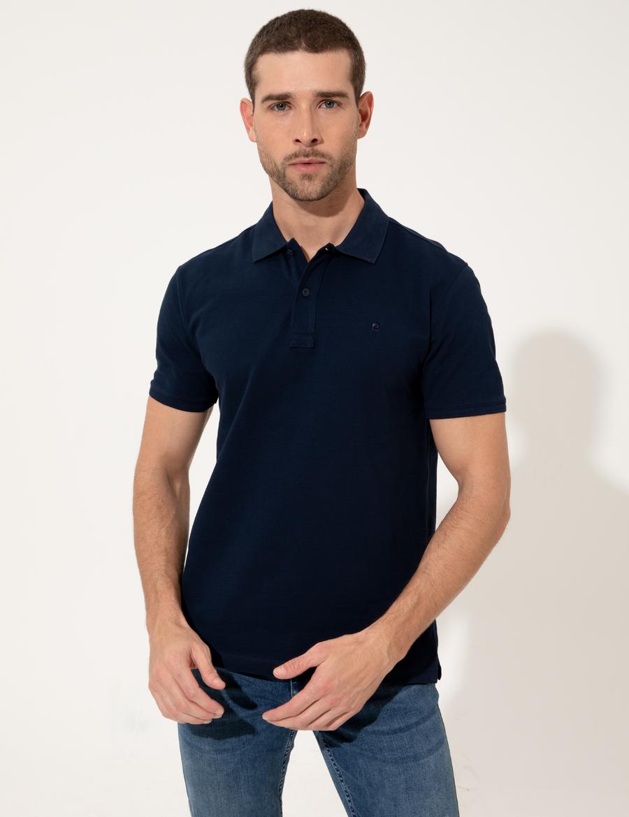 Lacivert Slim Fit Polo Yaka Basic  Tişört