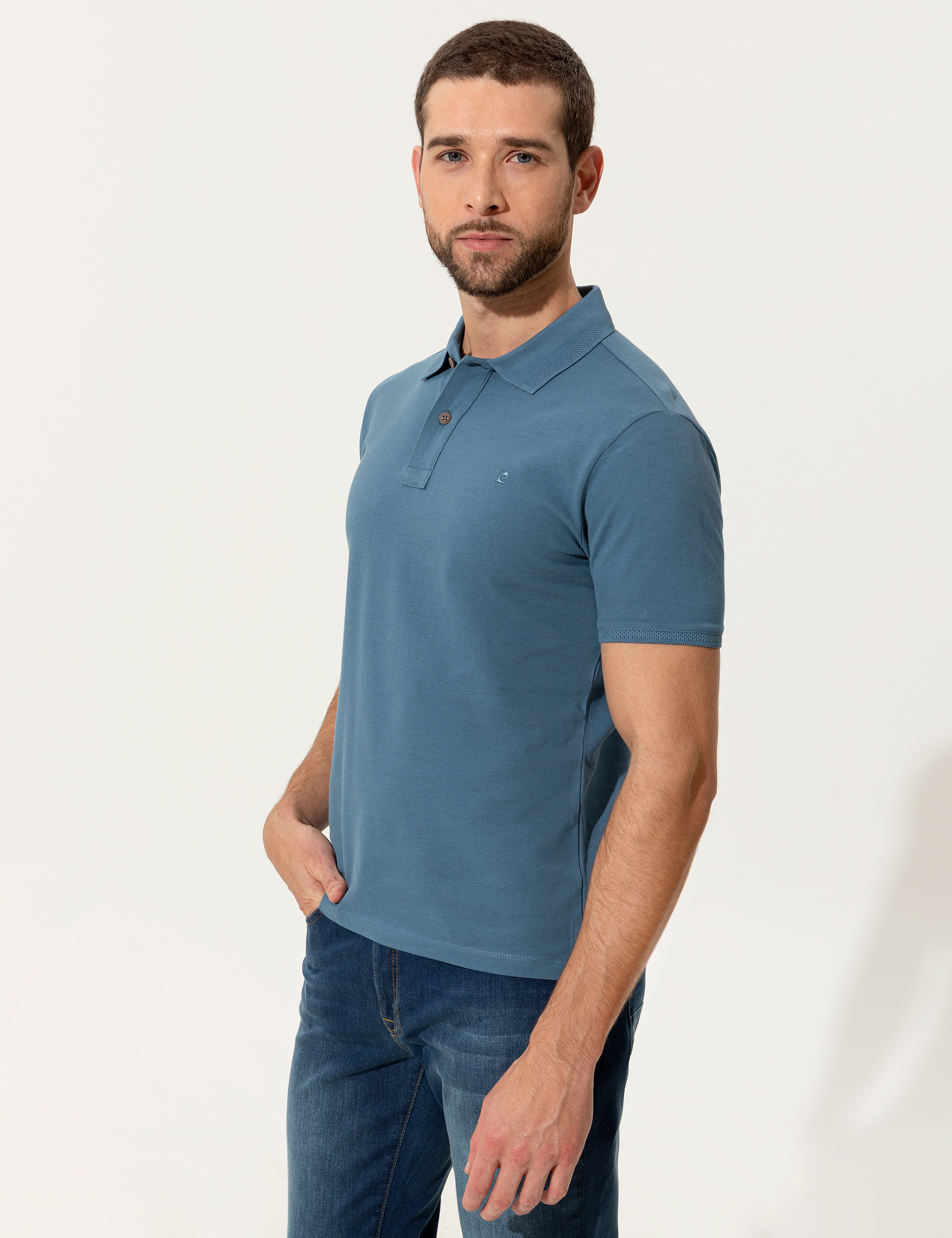 Koyu Mint Slim Fit Polo Yaka Basic  Tişört