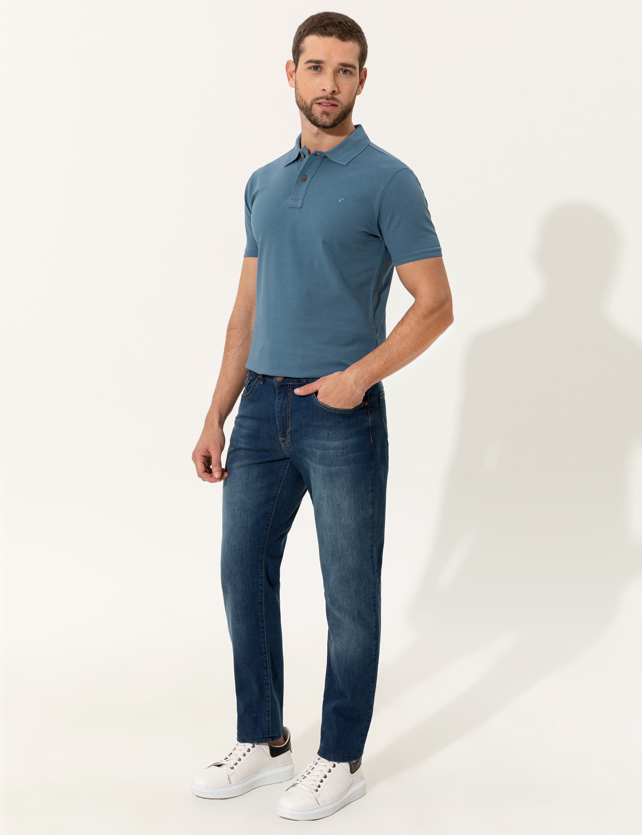 Koyu Mint Slim Fit Polo Yaka Basic  Tişört - Image 4