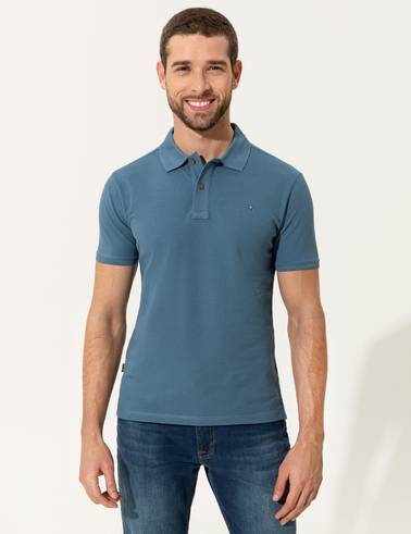 Koyu Mint Slim Fit Polo Yaka Basic  Tişört