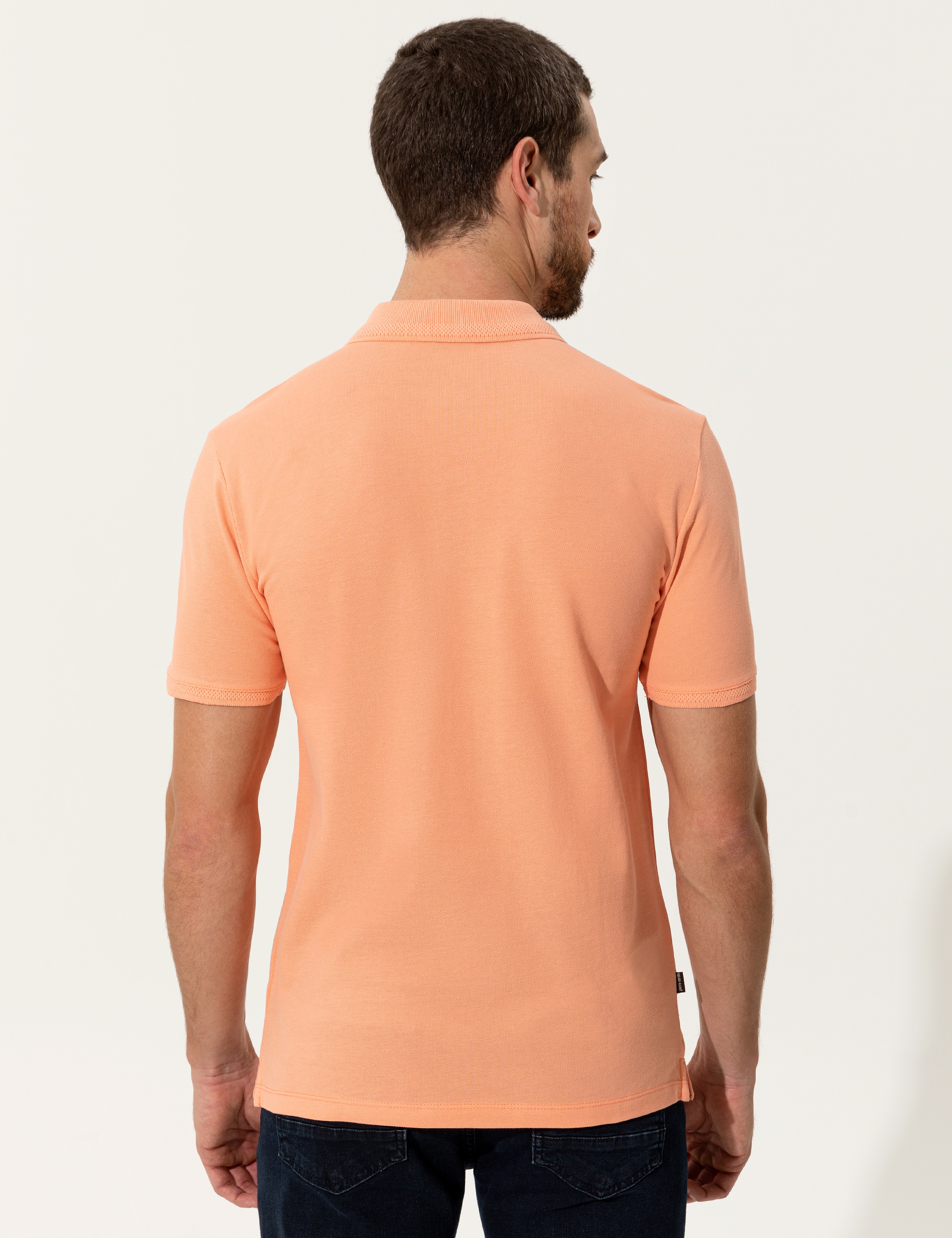 Açık Somon Slim Fit %100 Pamuk Düğmeli Polo Yaka Basic Tişört - Image 5