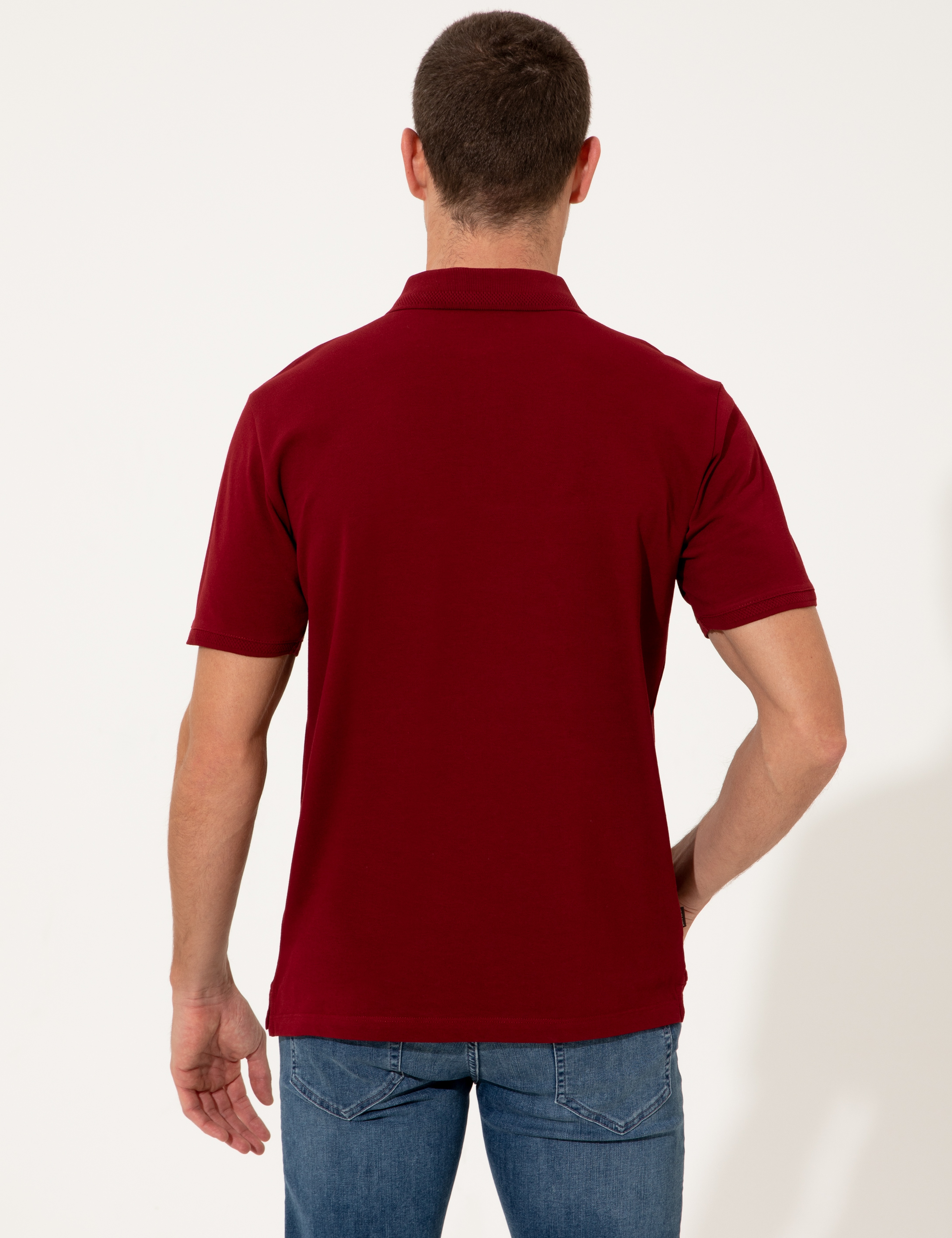 Bordo Regular Fit Polo Yaka Basic Tişört - Image 5