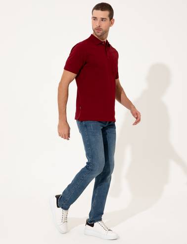 Bordo Regular Fit Polo Yaka Basic Tişört
